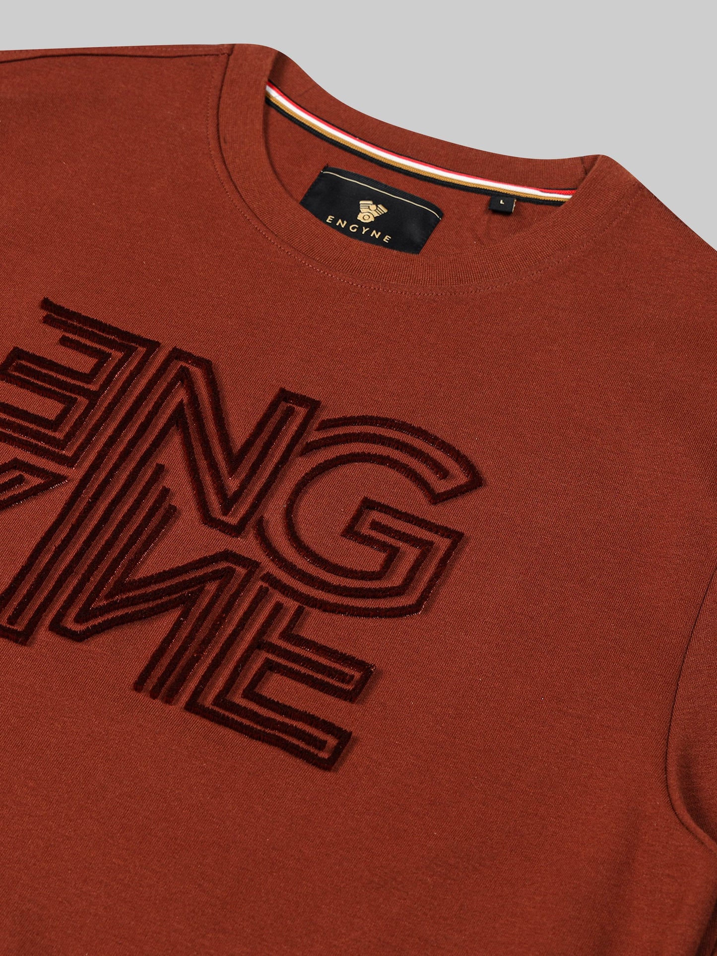 Crew Neck Sweatshirt with DTM Tuft 'Engyne' Embroidery Brown - ENGYNE