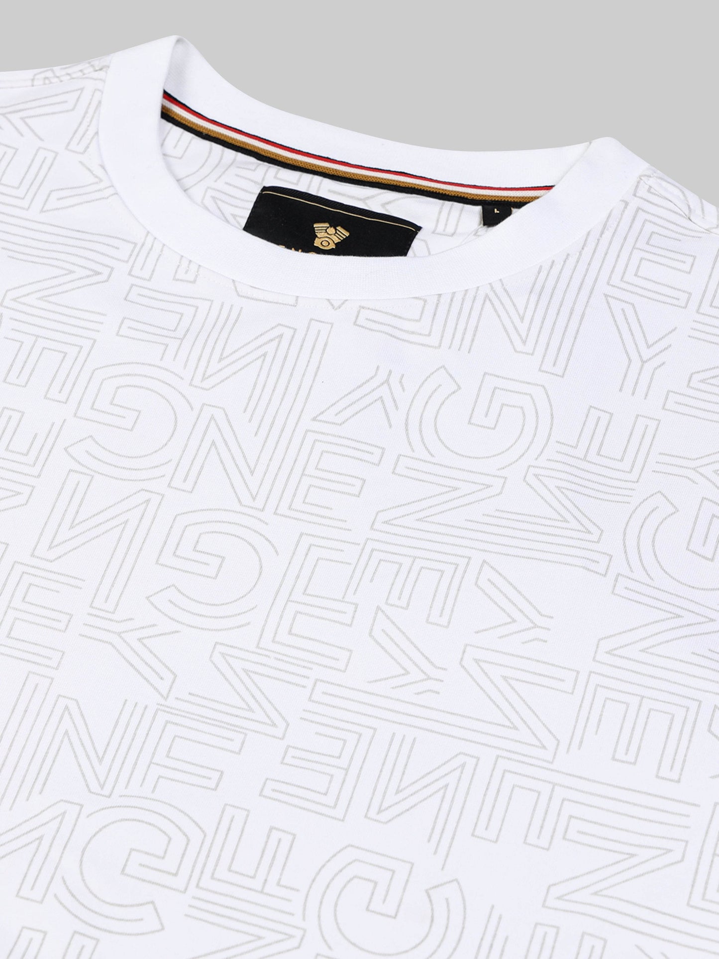 Crew Neck Sweatshirt with All-Over Rotary Print and Side Flag Tape White - ENGYNE