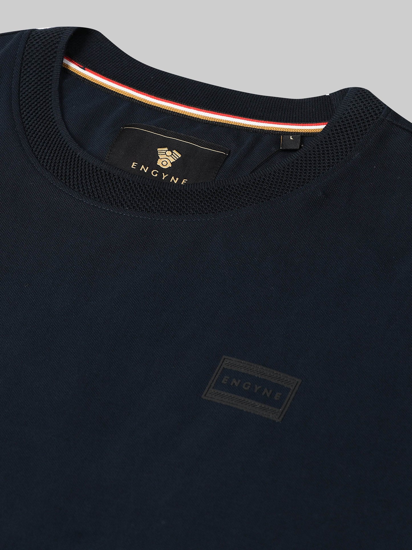 Supima Cotton Lycra Piqué with Enhanced Neck Rib and Flat-Knit Cuffs Navy T-shirt - ENGYNE