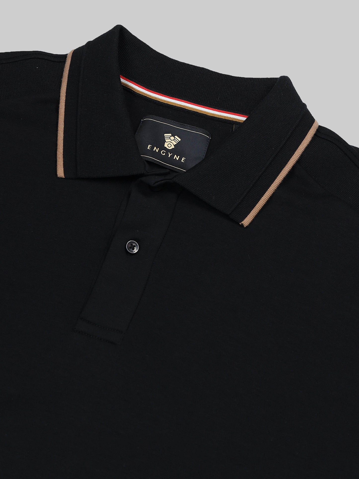 Engyne Supima Cotton Lycra Polo – Tonal Shoulder with Speed Breaker Collar Black - ENGYNE