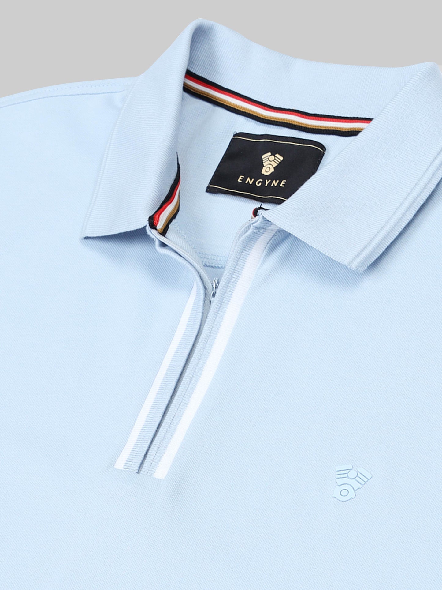 Engyne Rougen Piqué Polo – Speed Breaker Collar & Zipper Placket Light Blue - ENGYNE