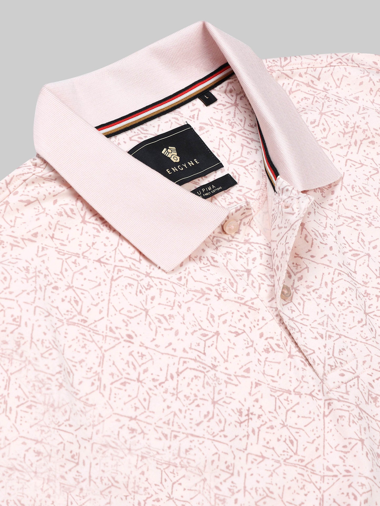 Regular-Fit Supima Cotton LuxeKnit Polo with Rotary Pigment Print and Slim DTM Collar Light Pink - ENGYNE
