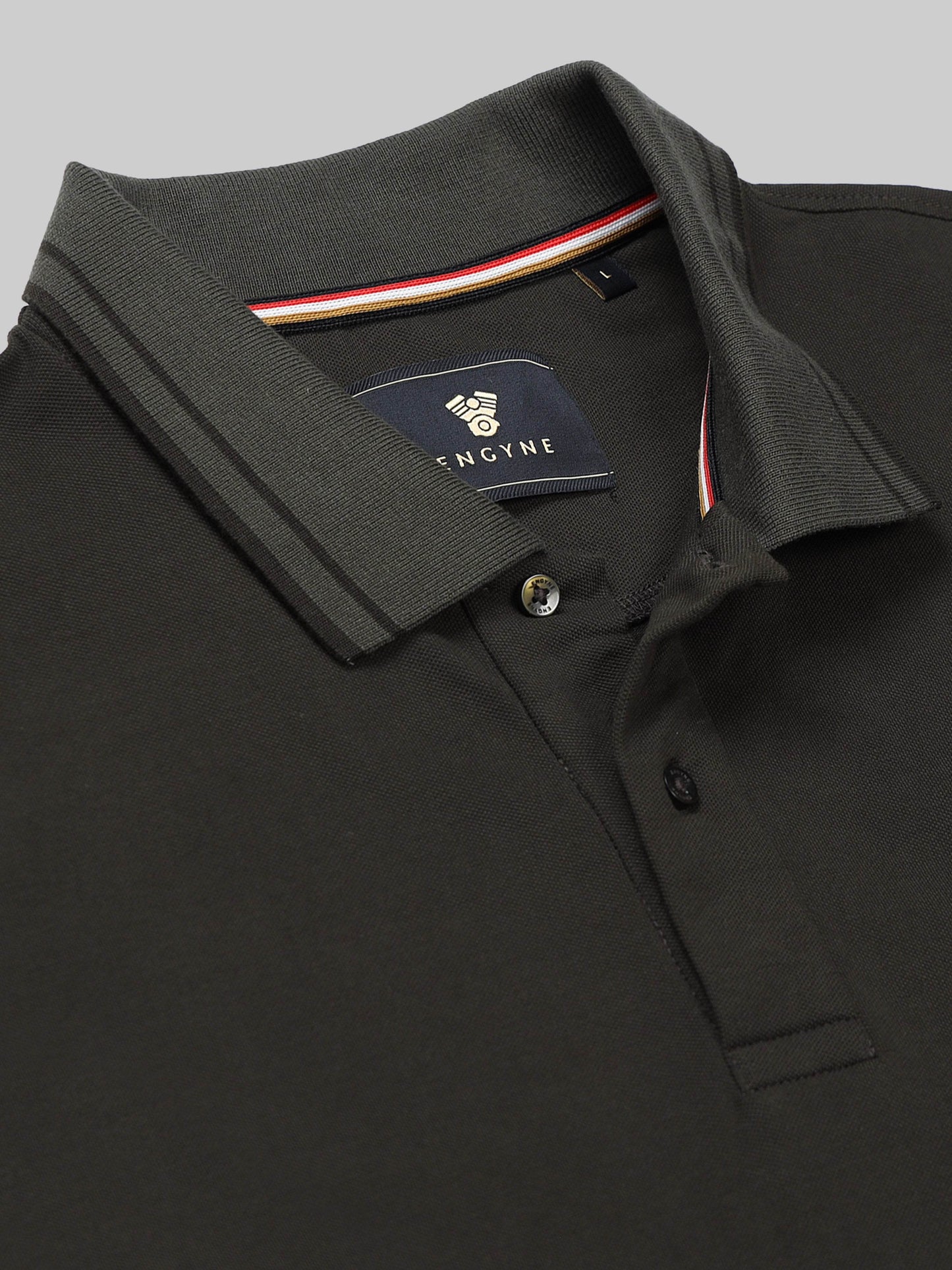 Engyne Rougen Piqué Polo – Tonal Collar Finish Olive - ENGYNE