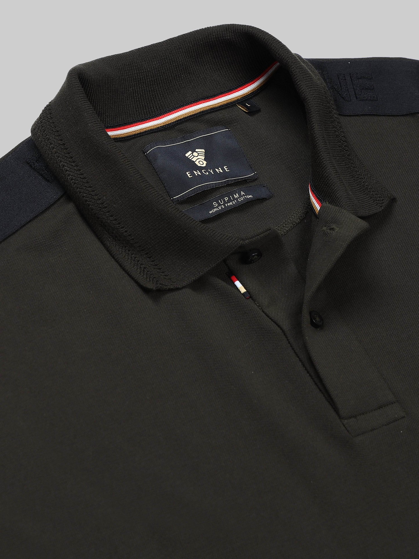 Engyne Supima Cotton Lycra Polo – Textured Collar & Shoulder Detail Olive - ENGYNE