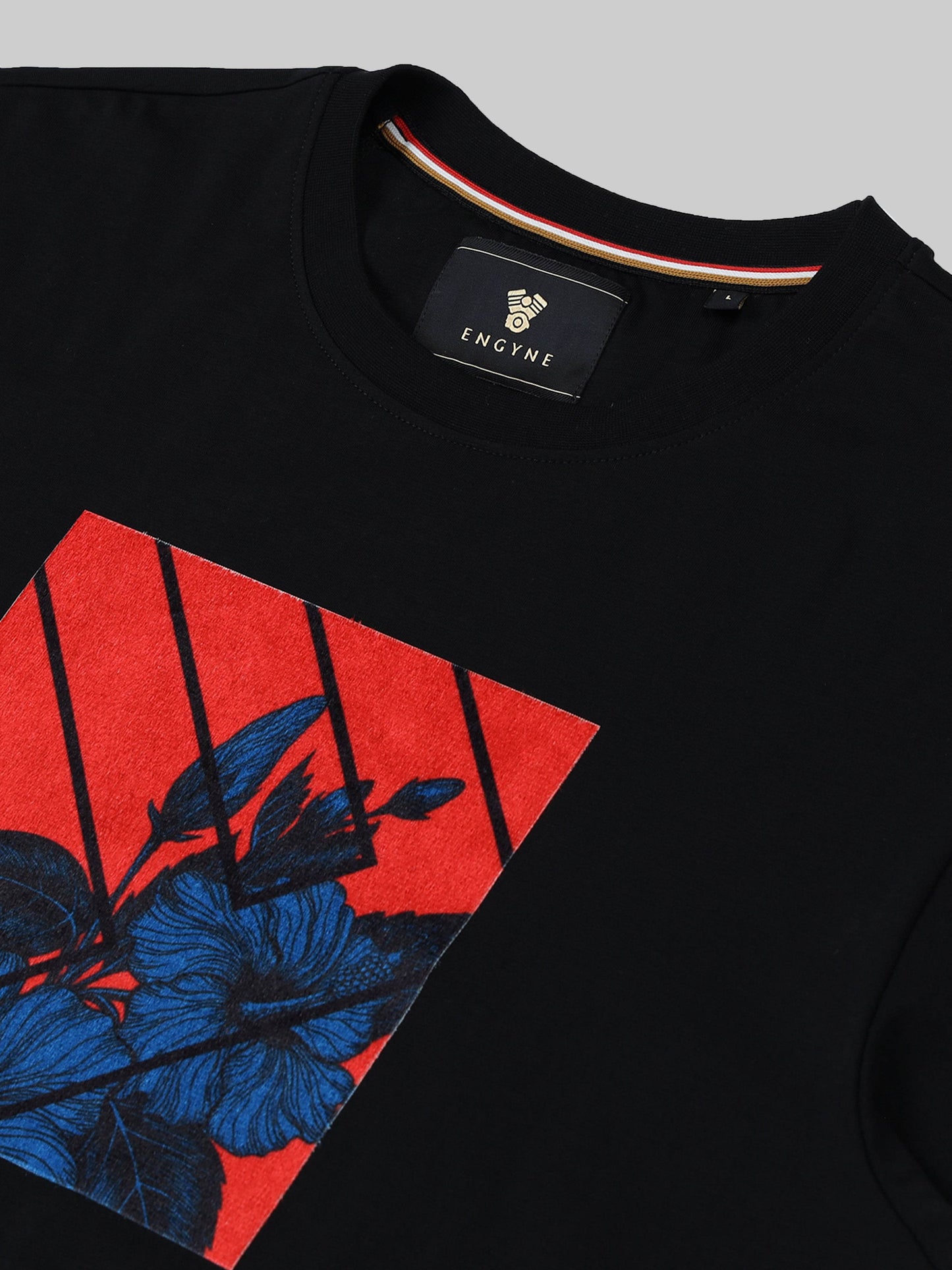 Regular-fit Engyne T-shirt in Supima Cotton Lycra with Digital Flock Print Black - ENGYNE