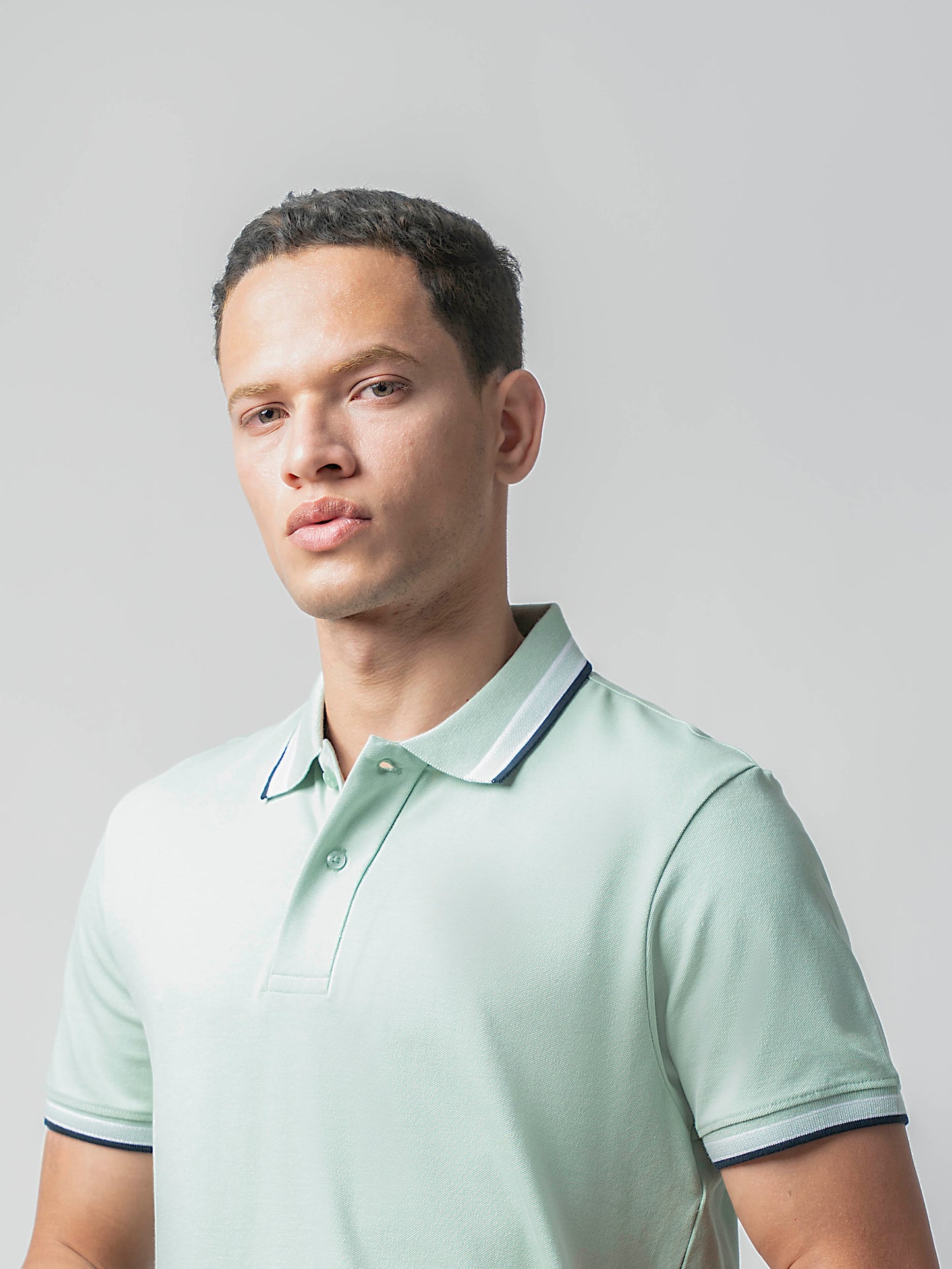 Bird's-Eye Texture Light Green Polo T Shirt For Men