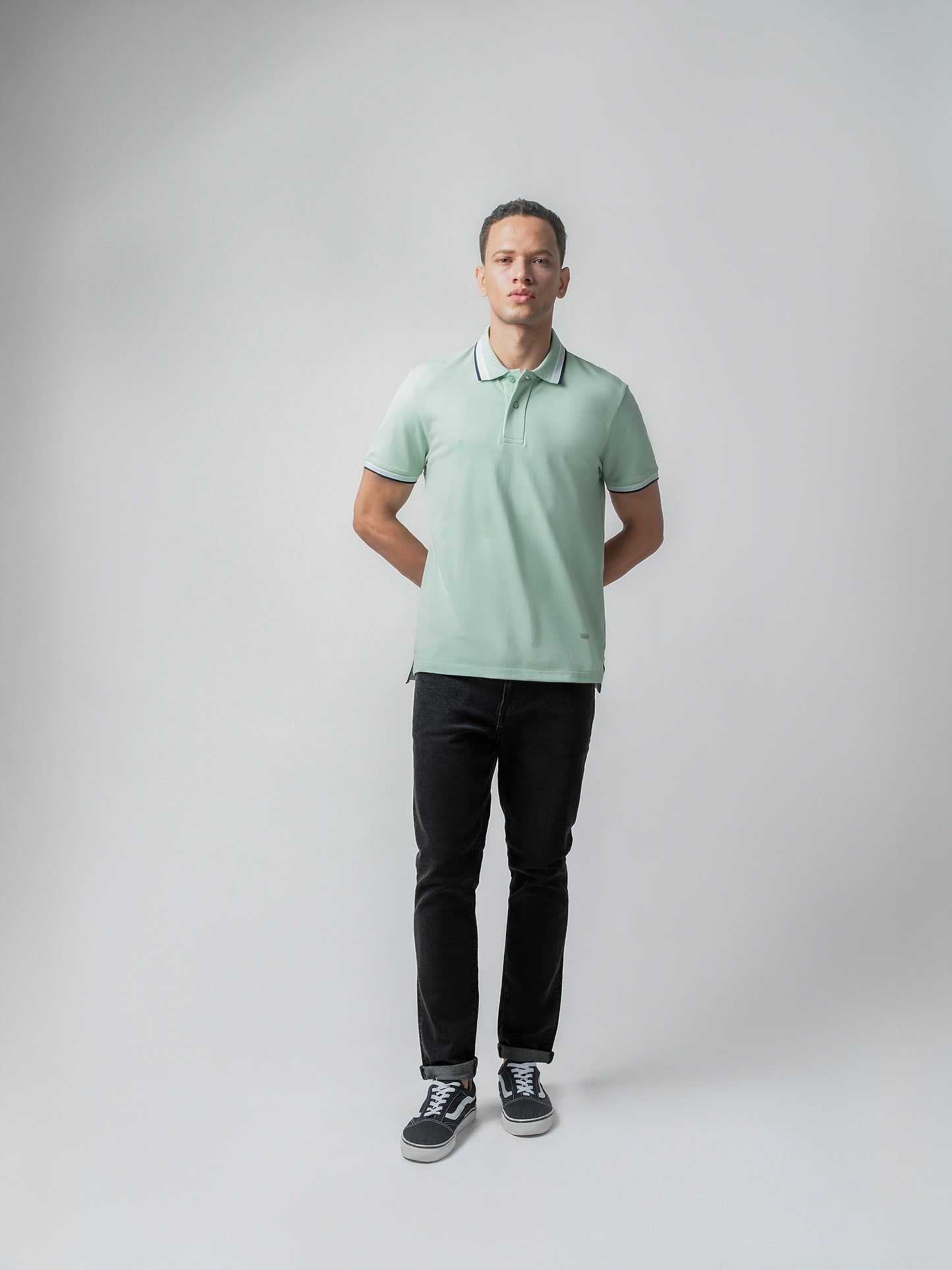 Bird's-Eye Texture Light Green Polo T Shirt For Men