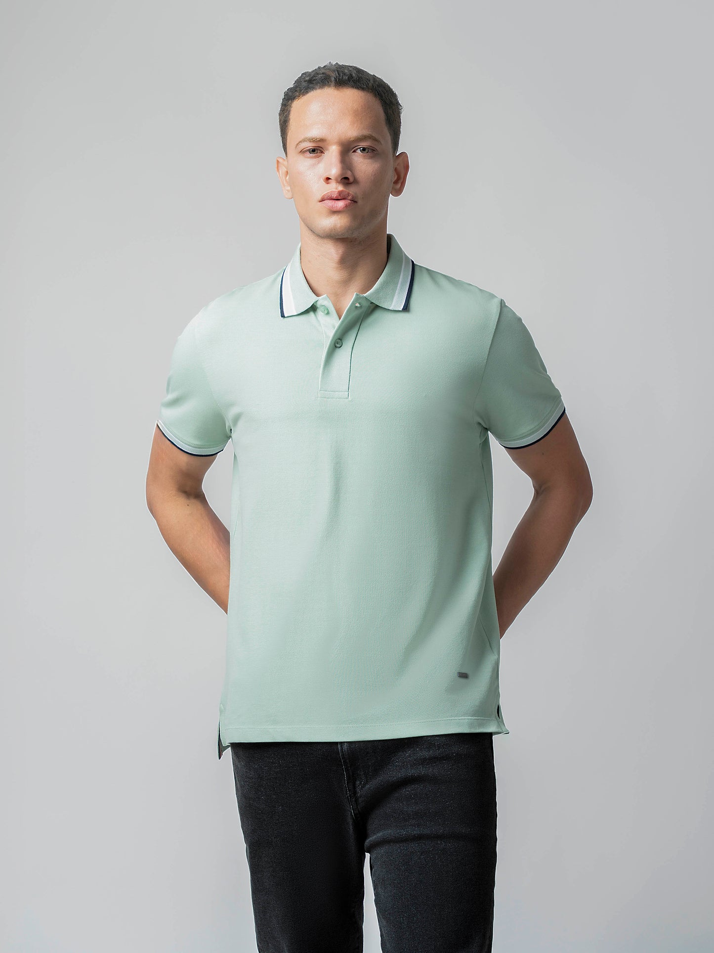 Bird's-Eye Texture Light Green Polo T Shirt For Men