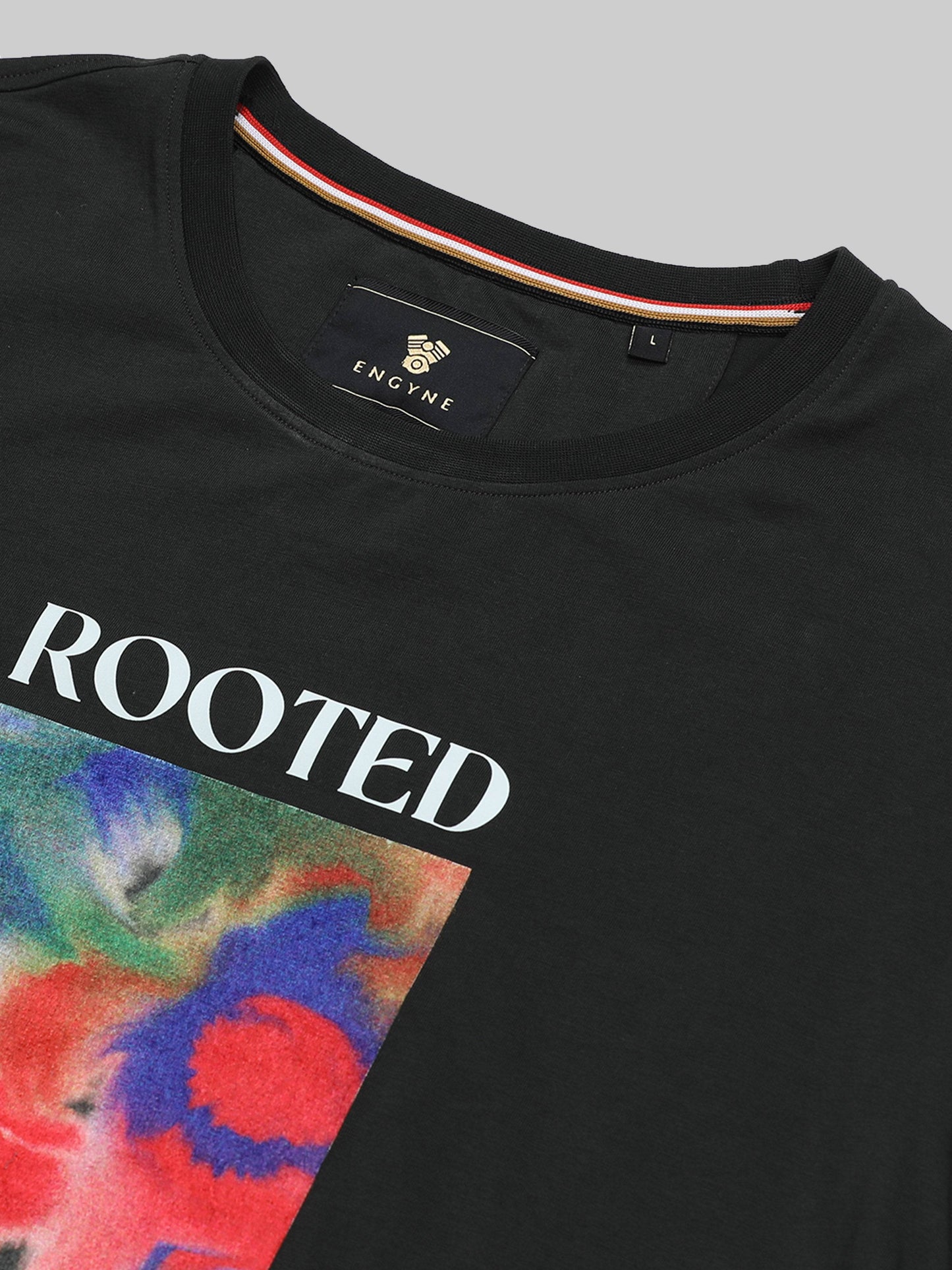 Regular-fit Full-Sleeve T-shirt in Supima Cotton Lycra with Digital Flock and DTF Print Detailing - Dark Olive - ENGYNE