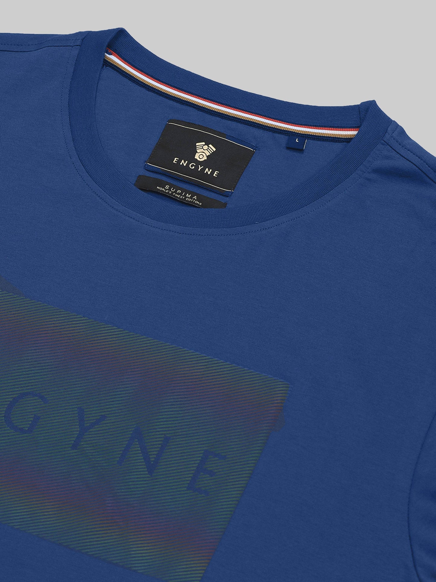 Regular-fit Full-Sleeve T-shirt in Supima Cotton Lycra with Rainbow Reflective Print Detailing - Dark Blue - ENGYNE