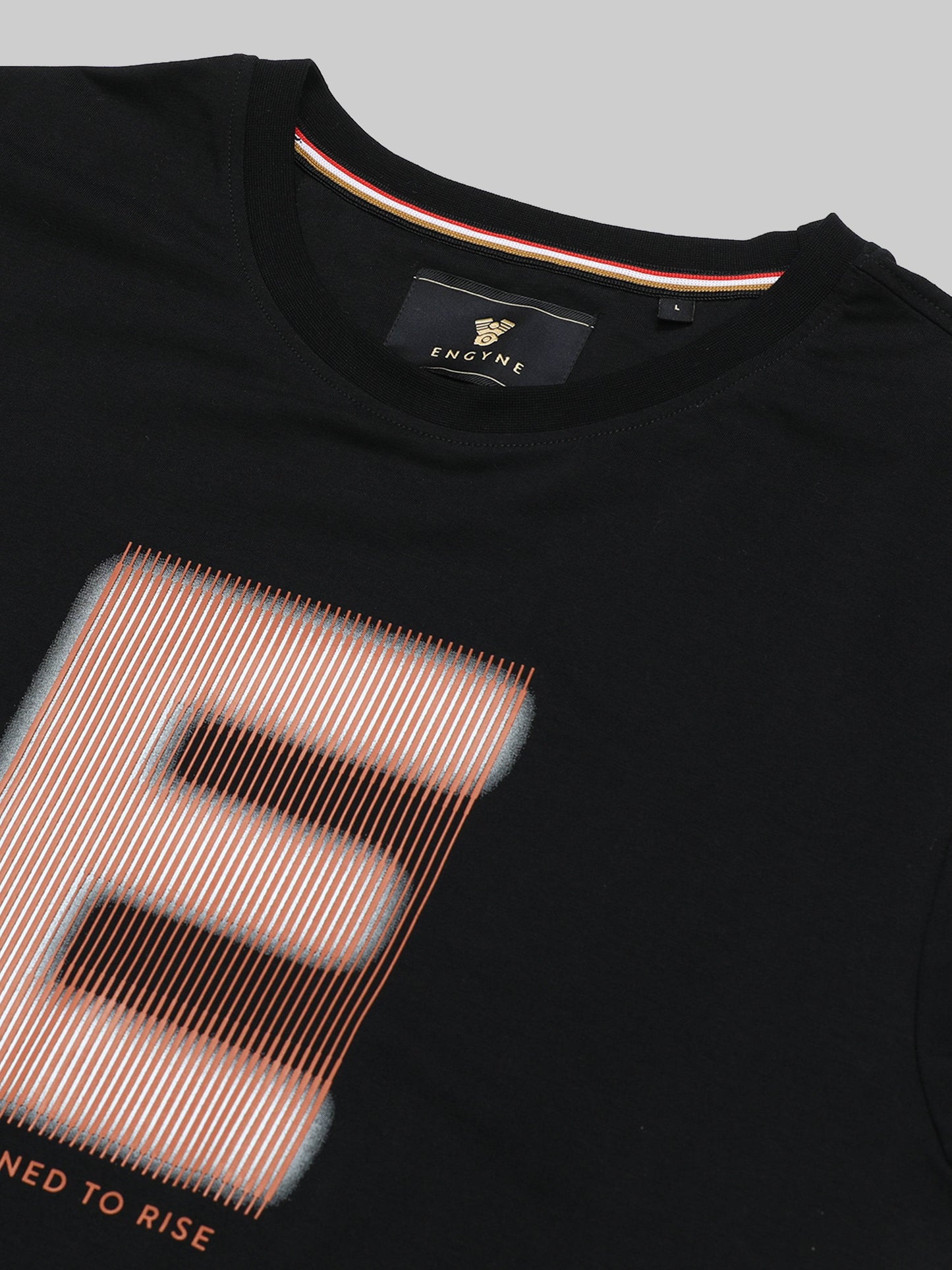 Regular-fit Full-Sleeve T-shirt in Supima Cotton Lycra with HD and Non-PVC Chest Print - Black - ENGYNE
