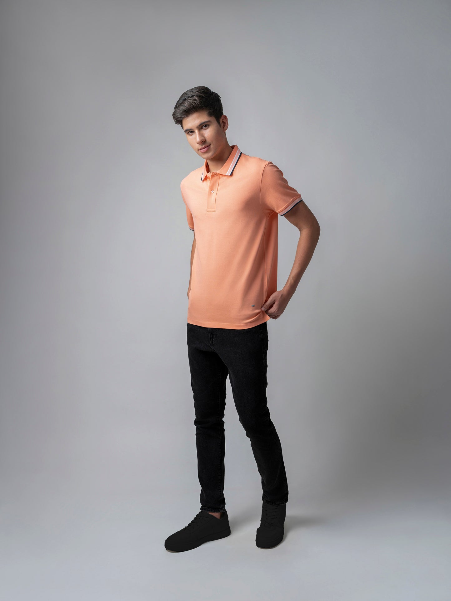 Engyne Bird's-Eye Texture Orange Polo T Shirt For Men