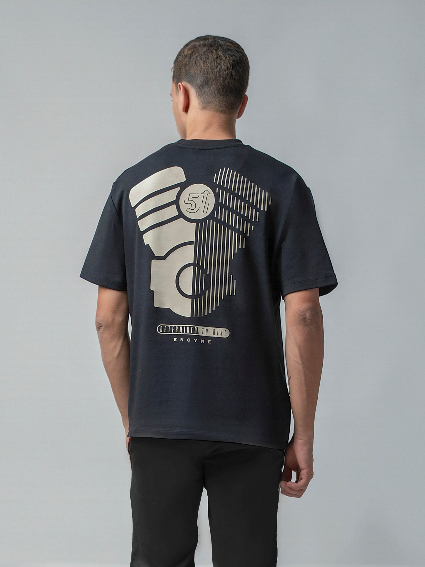 Oversized Supima Cotton Lycra Interlock with HD Logo Back Print Black T-shirt - ENGYNE