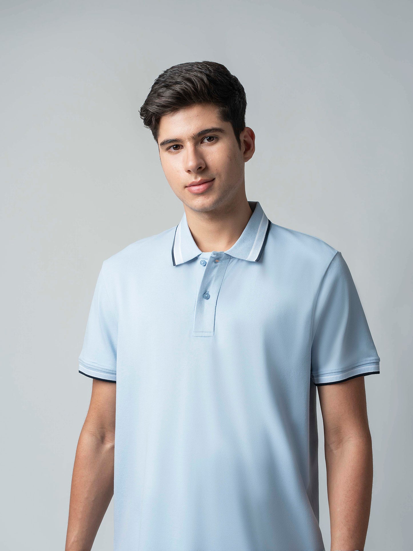 Engyne With Bird's-Eye Texture Light Blue Polo T Shirt