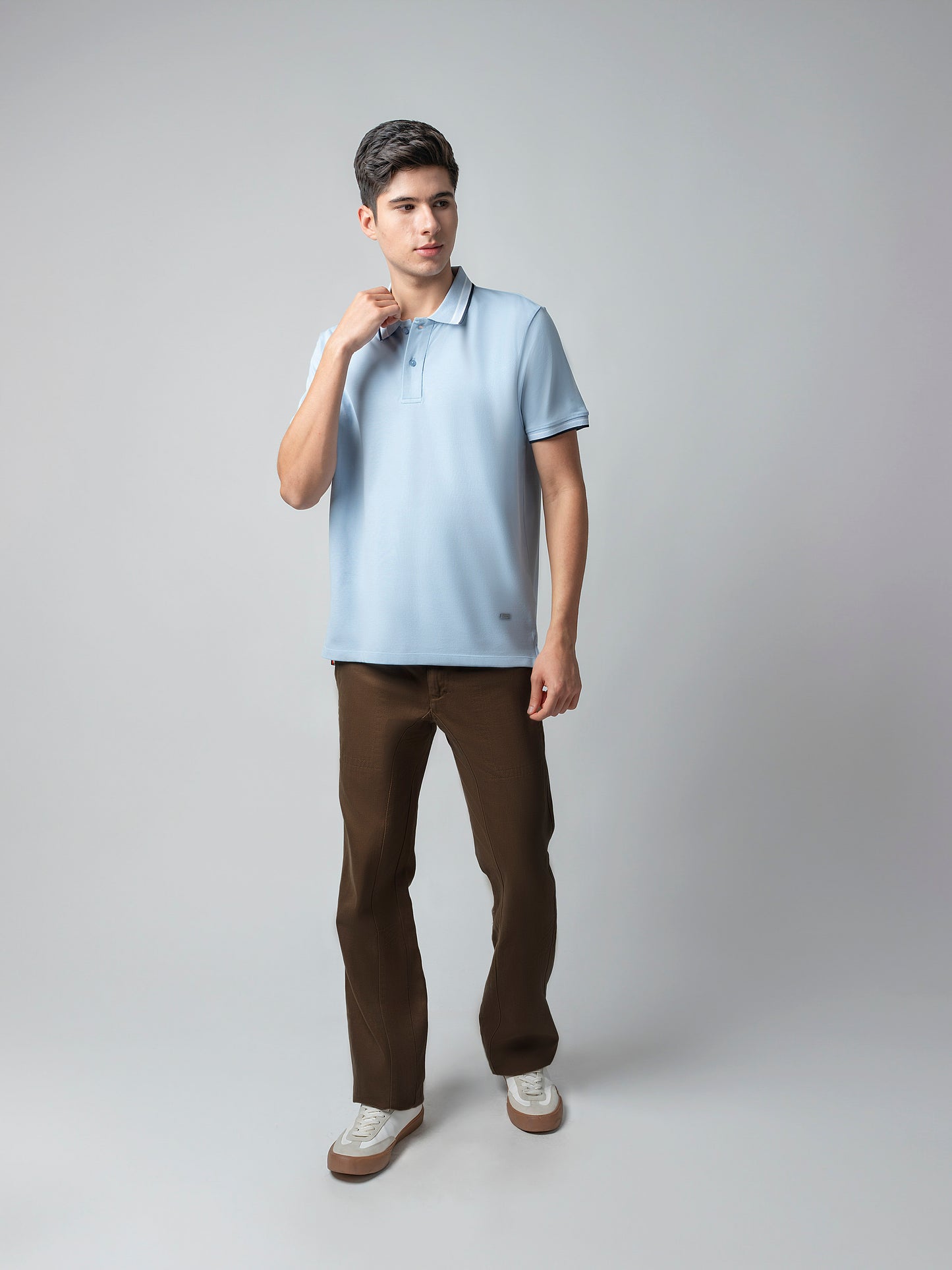 Engyne With Bird's-Eye Texture Light Blue Polo T Shirt