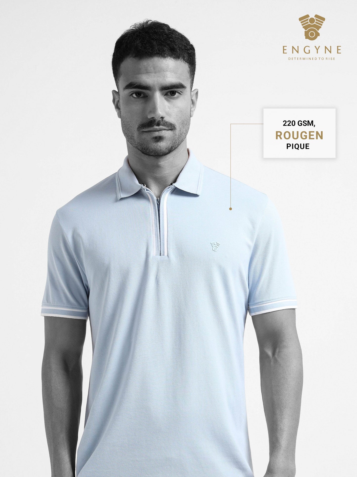 Engyne Rougen Piqué Polo – Speed Breaker Collar & Zipper Placket Light Blue - ENGYNE