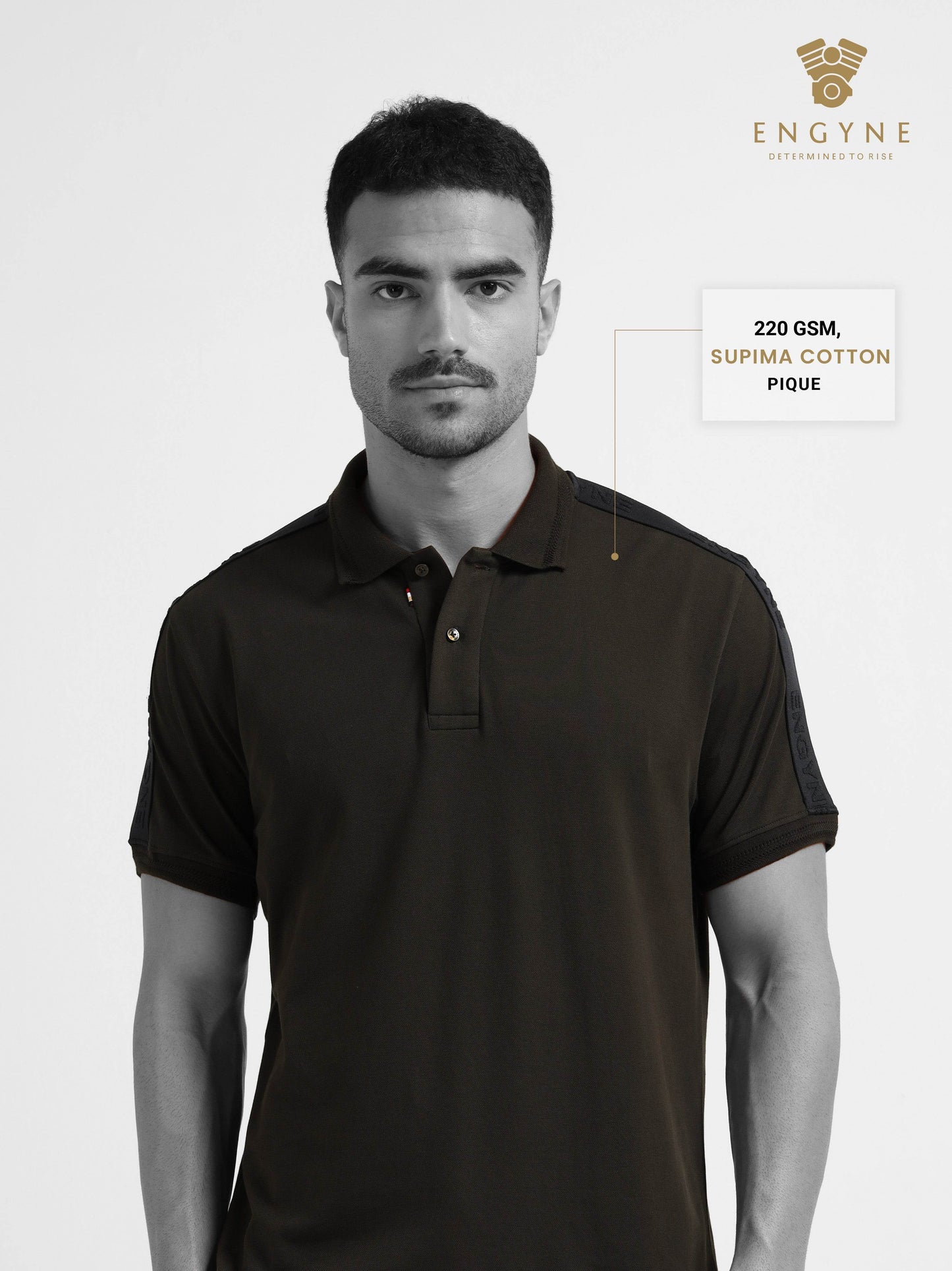 Engyne Rougen Piqué Polo – Tonal Collar Finish Olive - ENGYNE