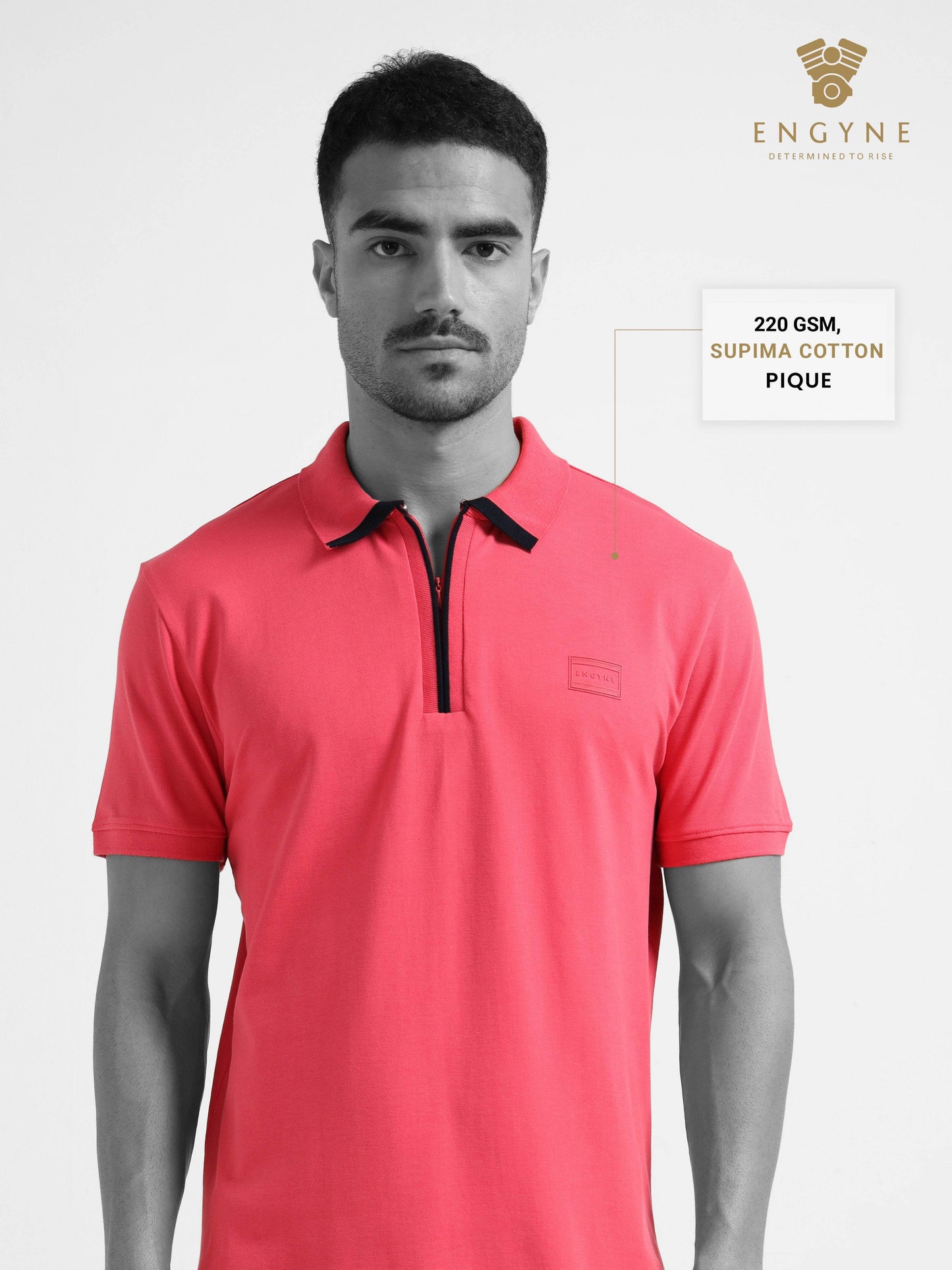 Engyne Supima Cotton Lycra Polo – Zipper Placket & Tonal Branding Neon Pink - ENGYNE