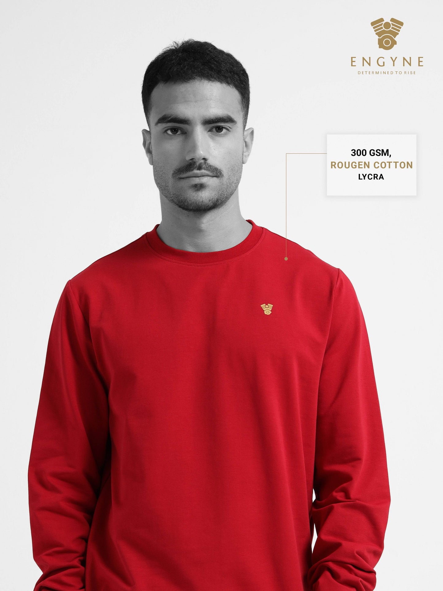 Core Engyne Sweatshirt – Logo Emblem | Rougen Lycra Loop Knit Dark Red - ENGYNE