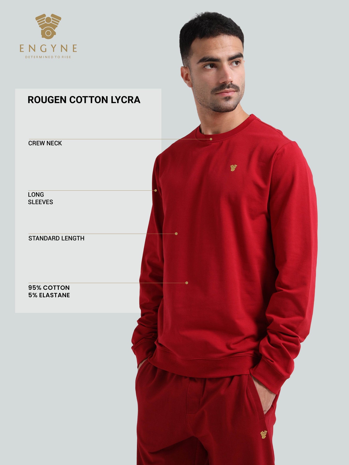 Core Engyne Sweatshirt – Logo Emblem | Rougen Lycra Loop Knit Dark Red - ENGYNE