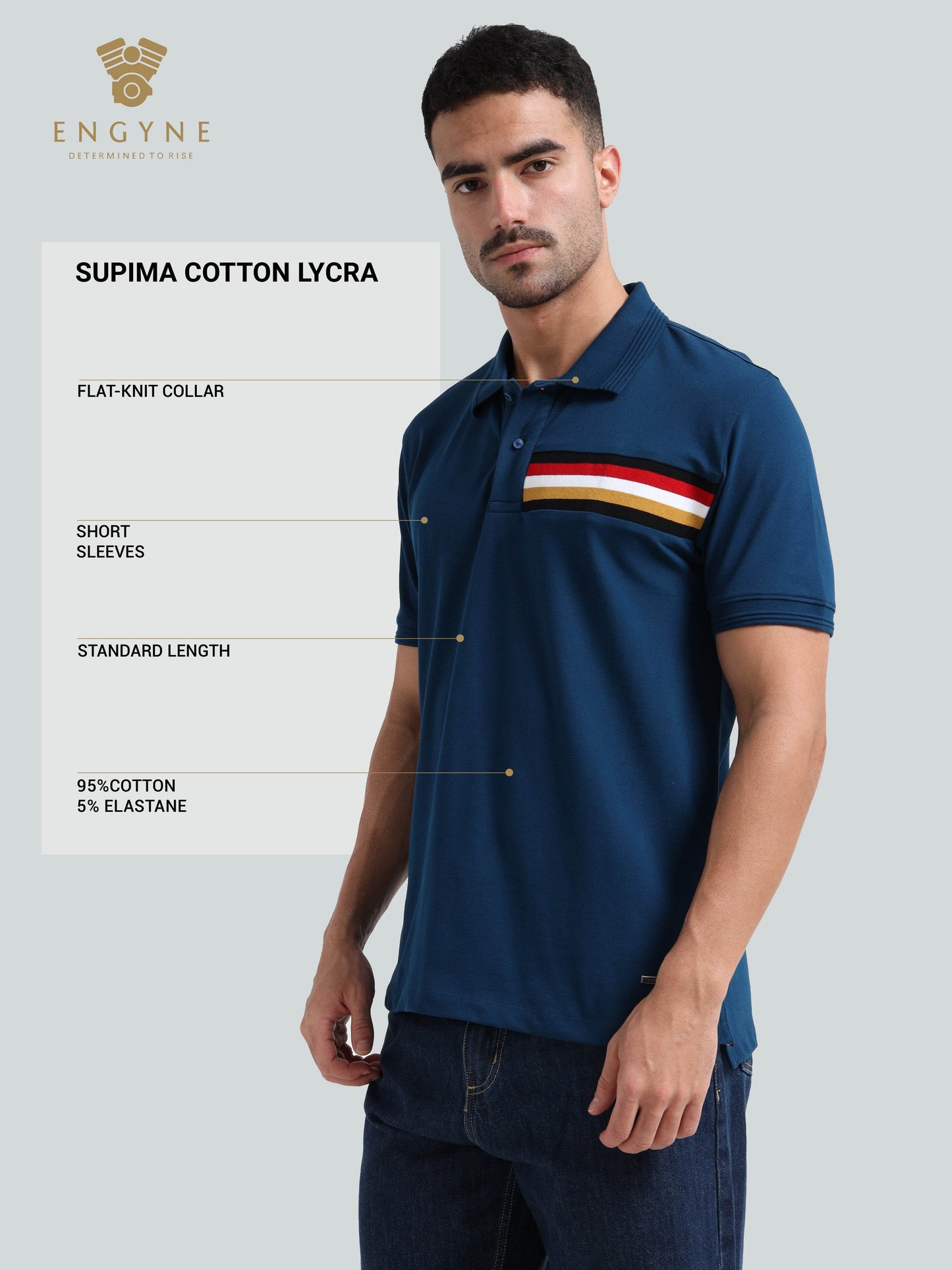 Engyne Signature Flag Cut & Sew Polo with Speed Breaker Detailing in Supima Cotton Lycra Pique Teal - ENGYNE