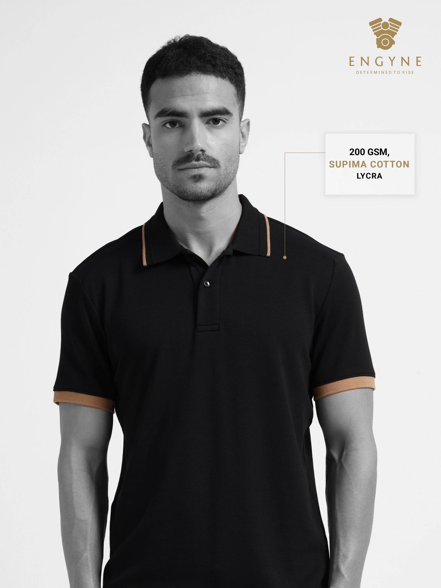 Engyne Supima Cotton Lycra Polo – Tonal Shoulder with Speed Breaker Collar Black - ENGYNE
