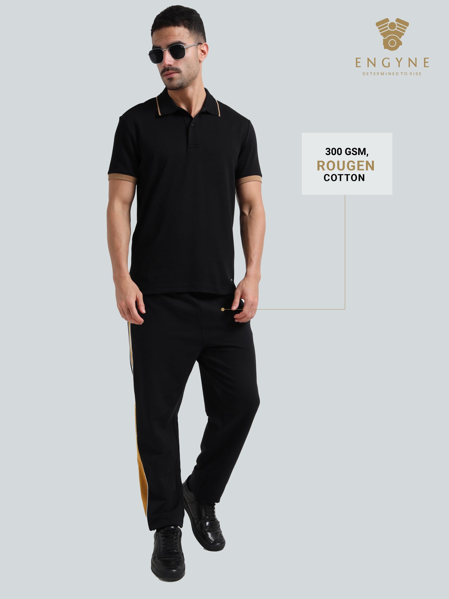 Contrast Cut & Sew Loop Knit Mens Black Track Pants