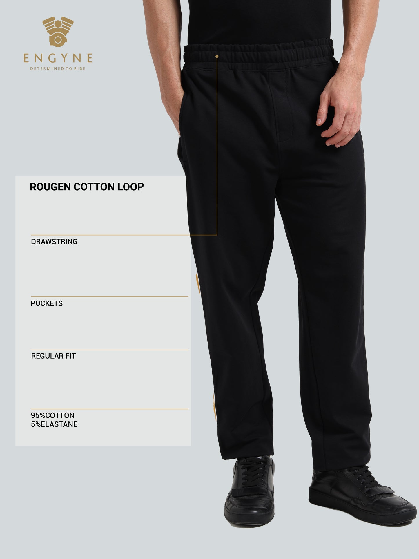 Contrast Cut & Sew Loop Knit Mens Black Track Pants