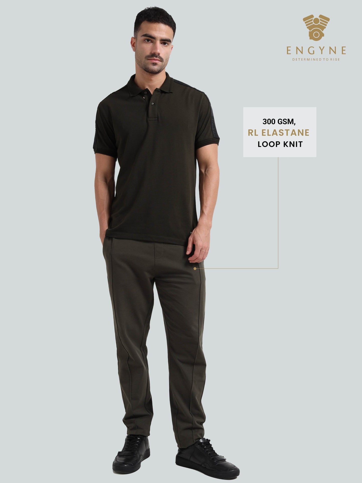 Regular-Fit Rougen Cotton Elastane Loop Knit Trackpant with Center Pin Tuck element - ENGYNE