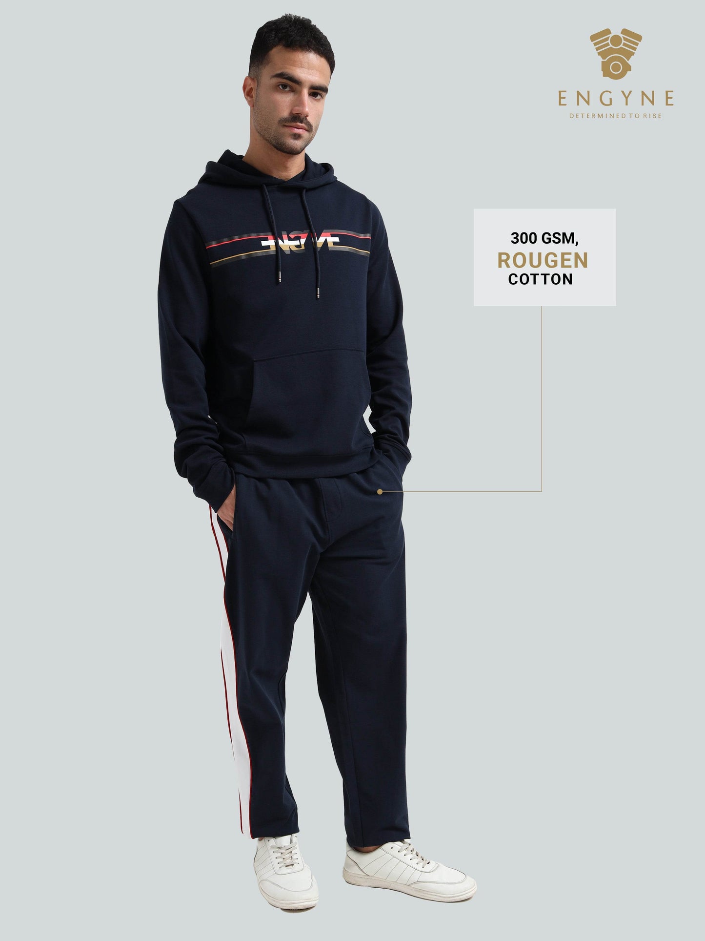 Engyne Contrast Cut & Sew Track Pant – Rougen Cotton Loop Knit Navy - ENGYNE