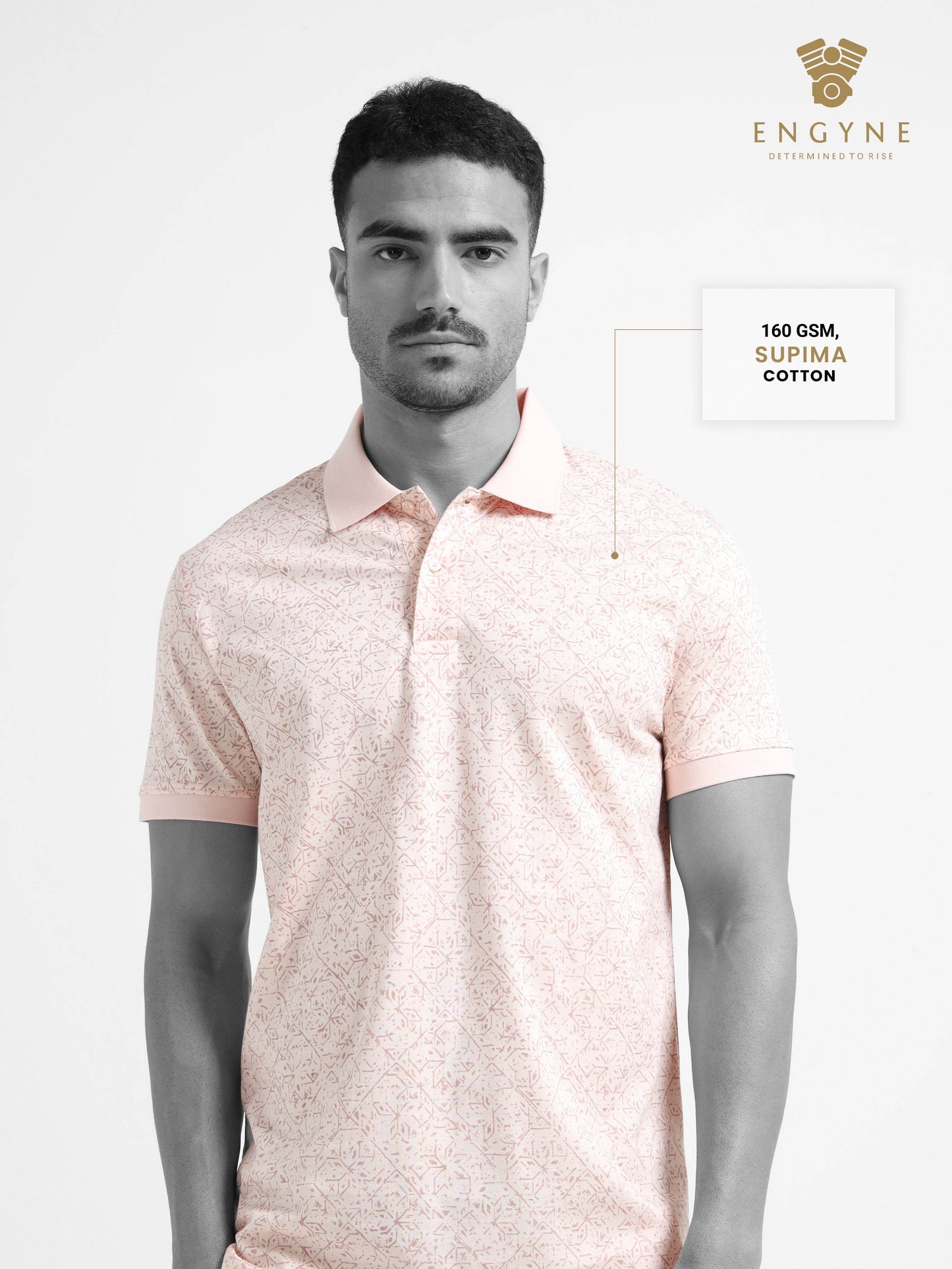 Regular-Fit Supima Cotton LuxeKnit Polo with Rotary Pigment Print and Slim DTM Collar Light Pink - ENGYNE