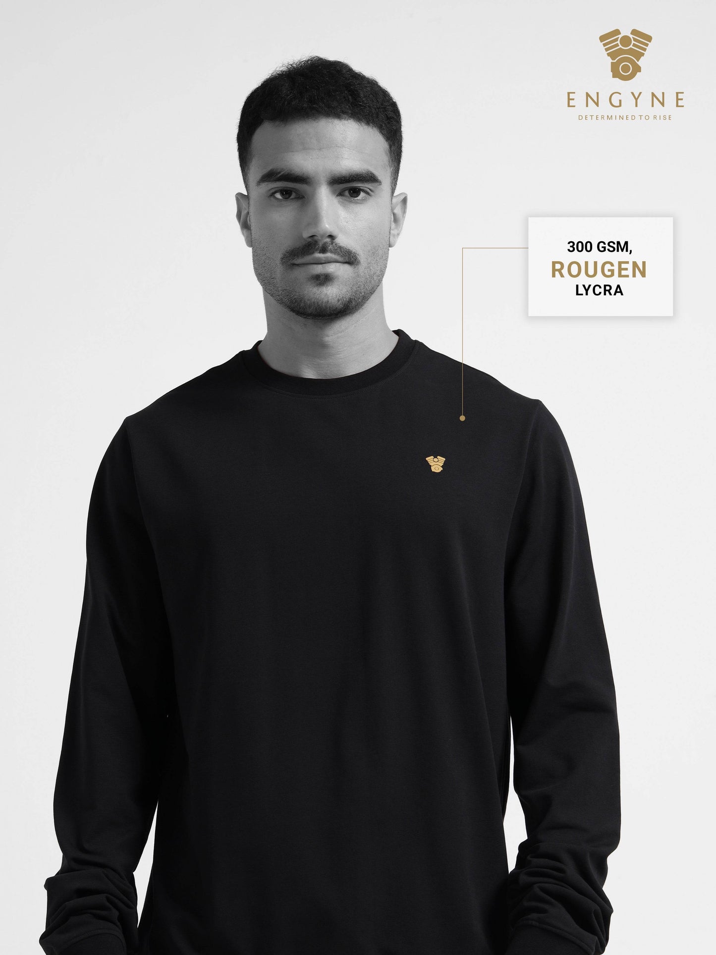 Core Engyne Sweatshirt – Logo Emblem | Rougen Lycra Loop Knit Black - ENGYNE