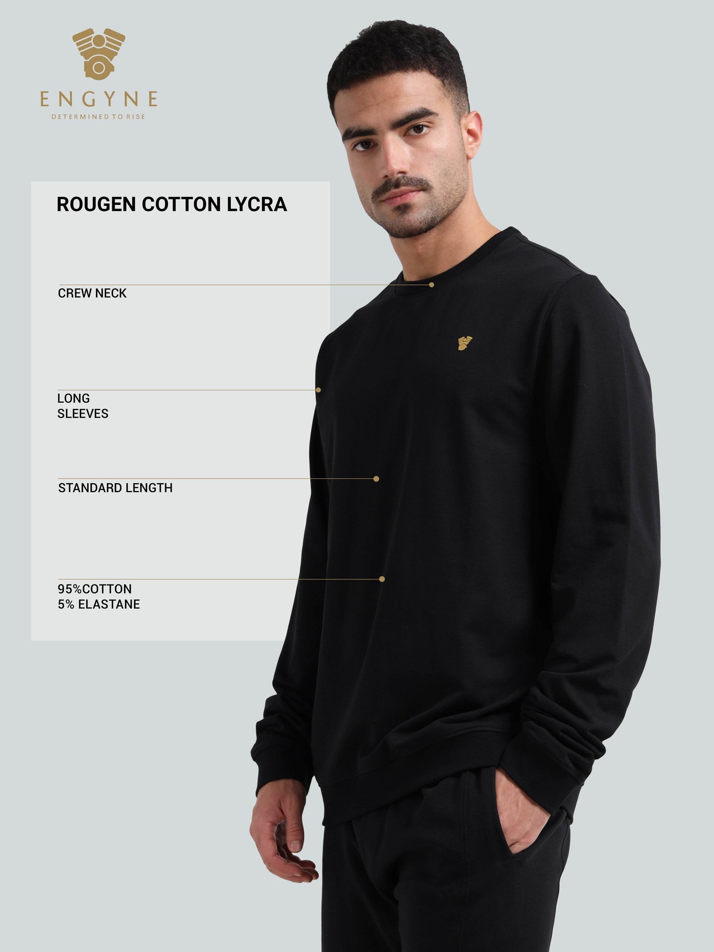 Core Engyne Sweatshirt – Logo Emblem | Rougen Lycra Loop Knit Black - ENGYNE