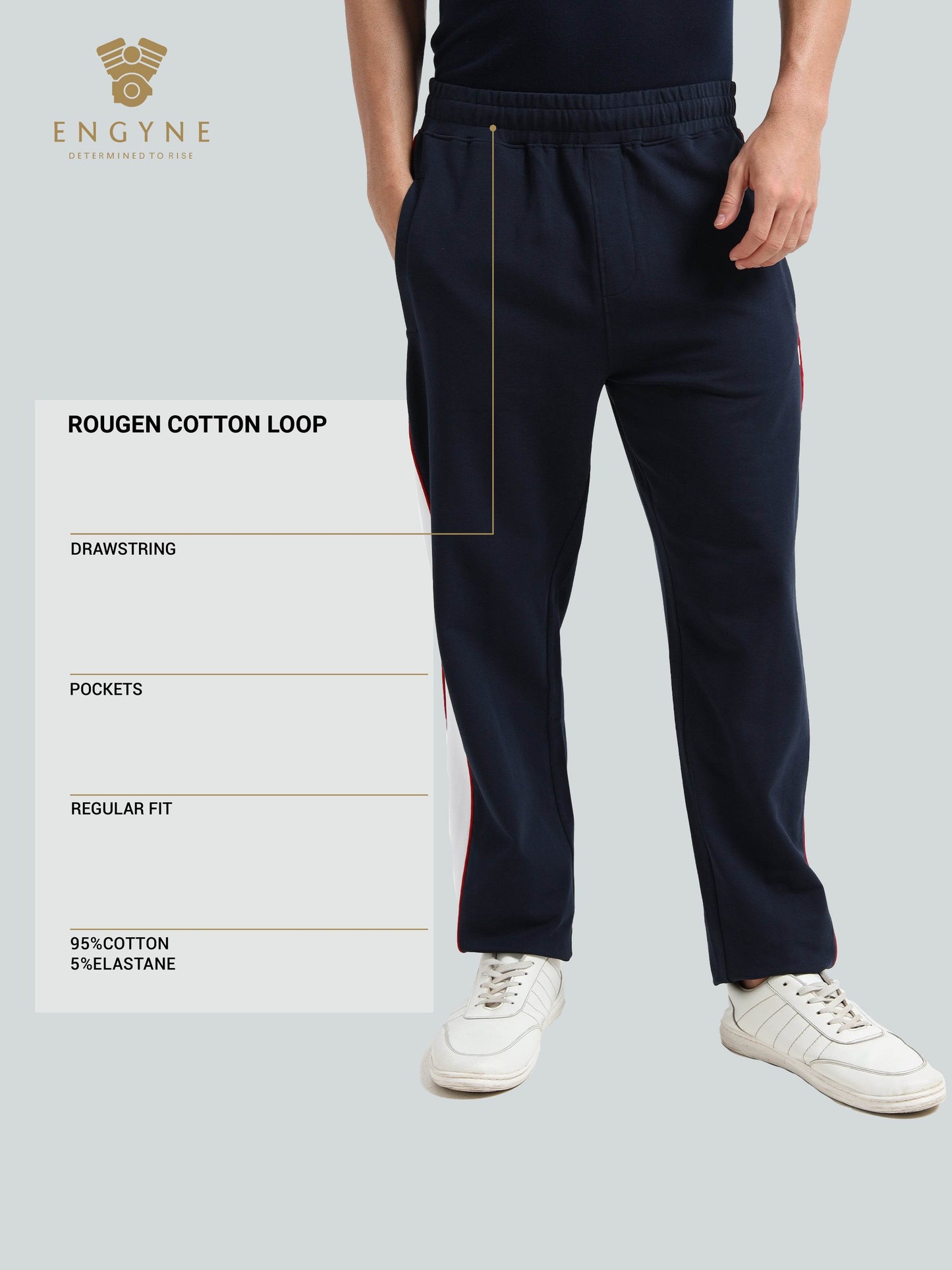 Engyne Contrast Cut & Sew Track Pant – Rougen Cotton Loop Knit Navy - ENGYNE
