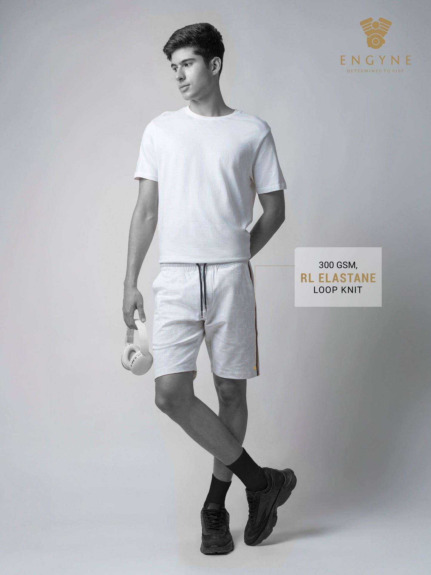 All-Over Discharge Print White Cotton Shorts For Men