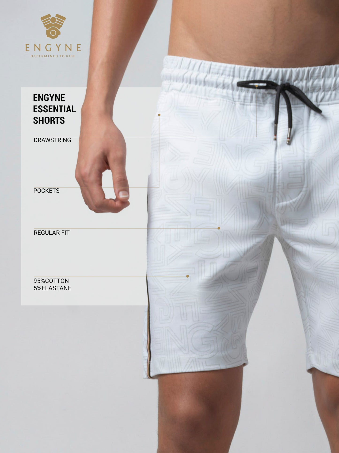 All-Over Discharge Print White Cotton Shorts For Men