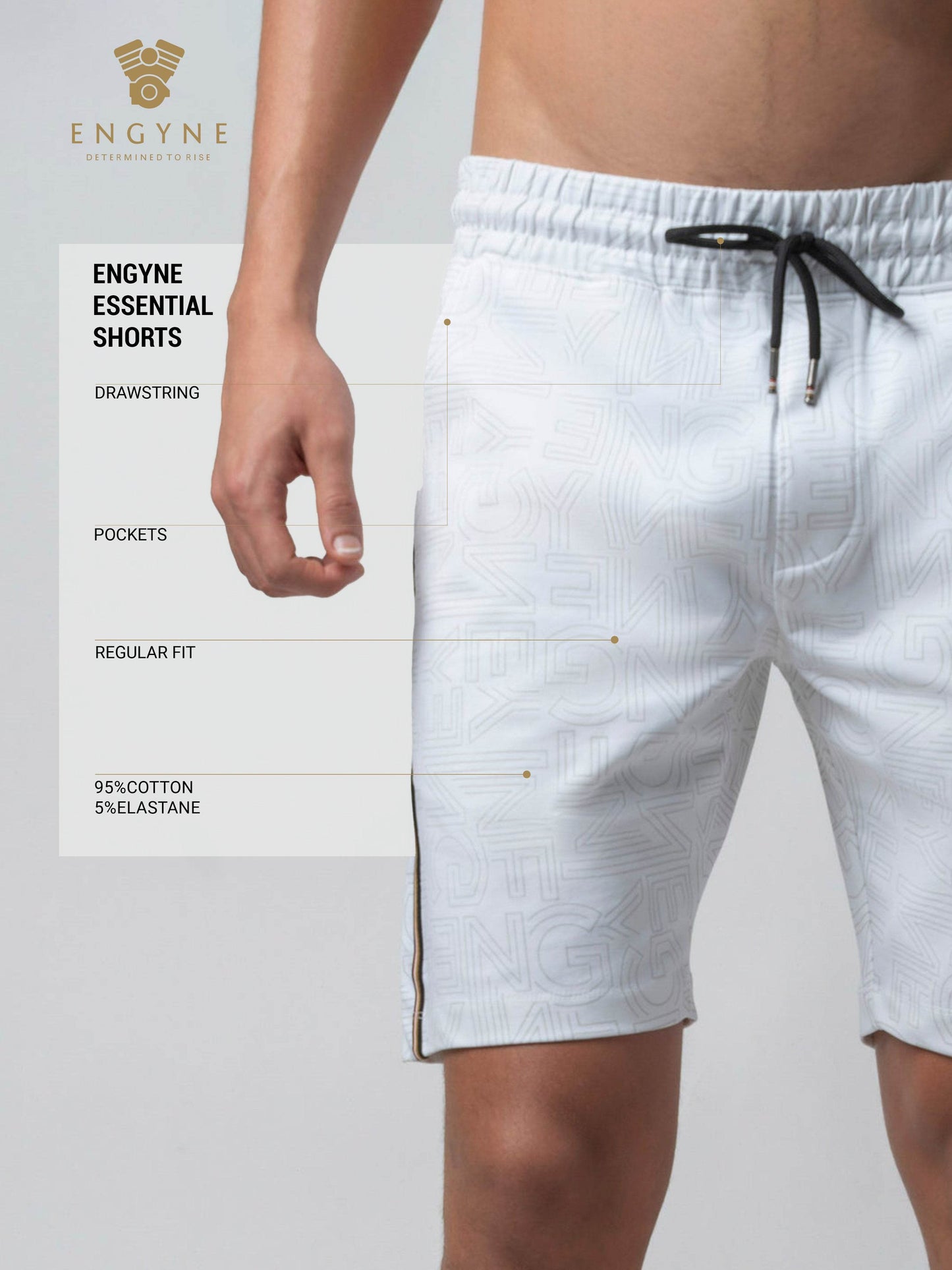 Rougen Cotton Elastane Loop Knit Shorts with All-Over Discharge Print White - ENGYNE