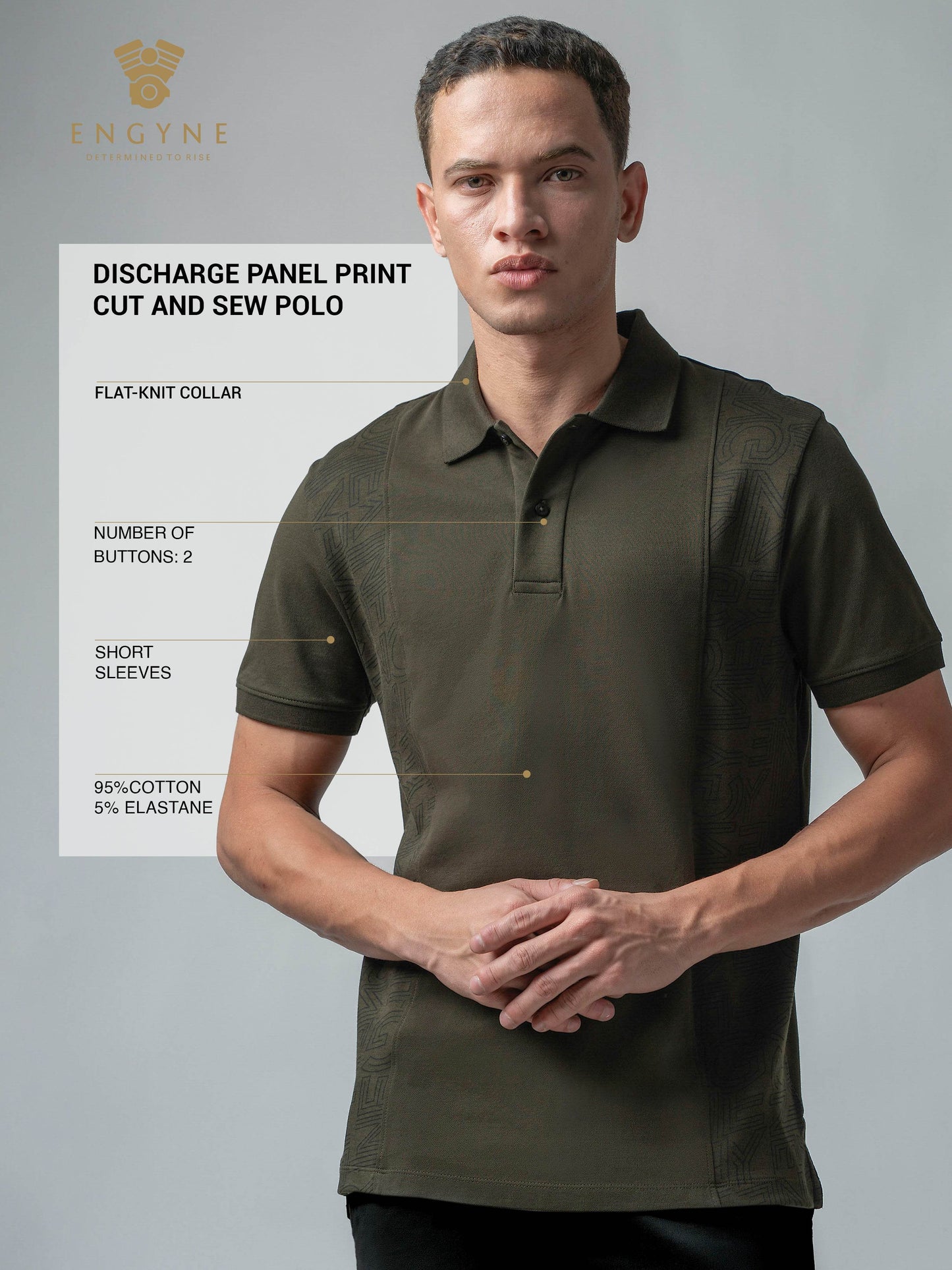 Supima Cotton Lycra with Pigment Panel Print and Cut-and-Sew Olive Polo - ENGYNE
