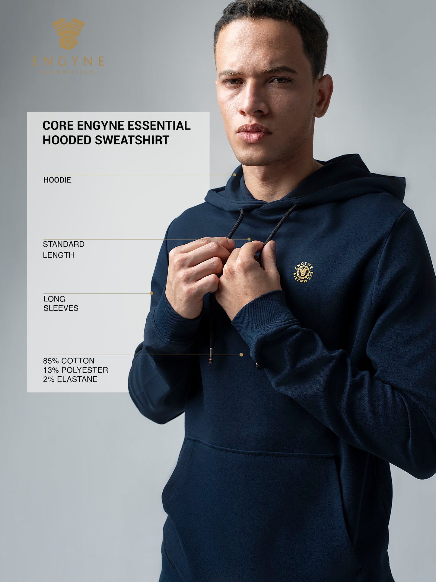 Navy Blue Hooded Sweatshirt with Contrast HD Print for Men