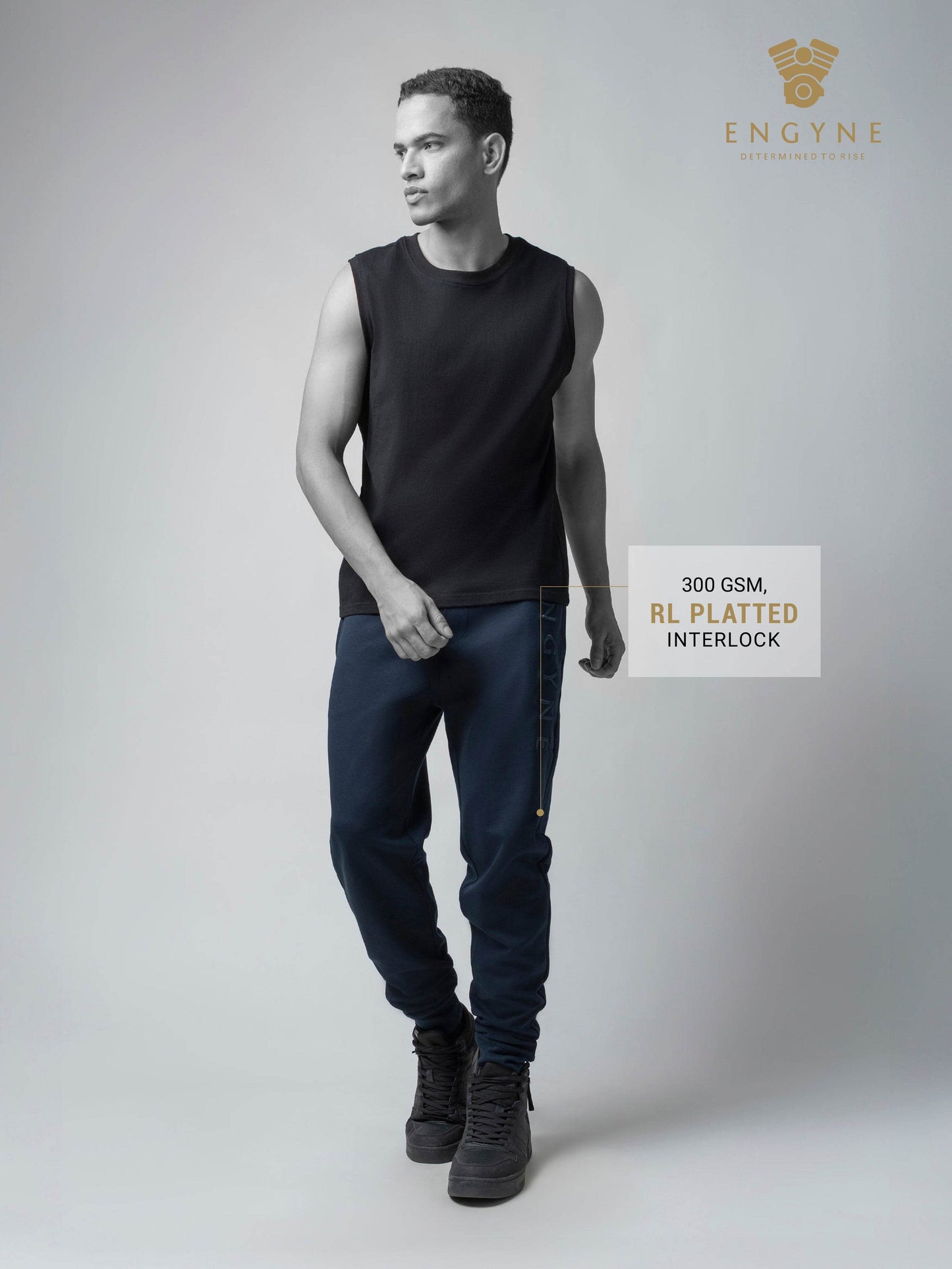 Rougen Cotton Poly Elastane Interlock Joggers with DTM 'ENGYNE' Embroidery - ENGYNE