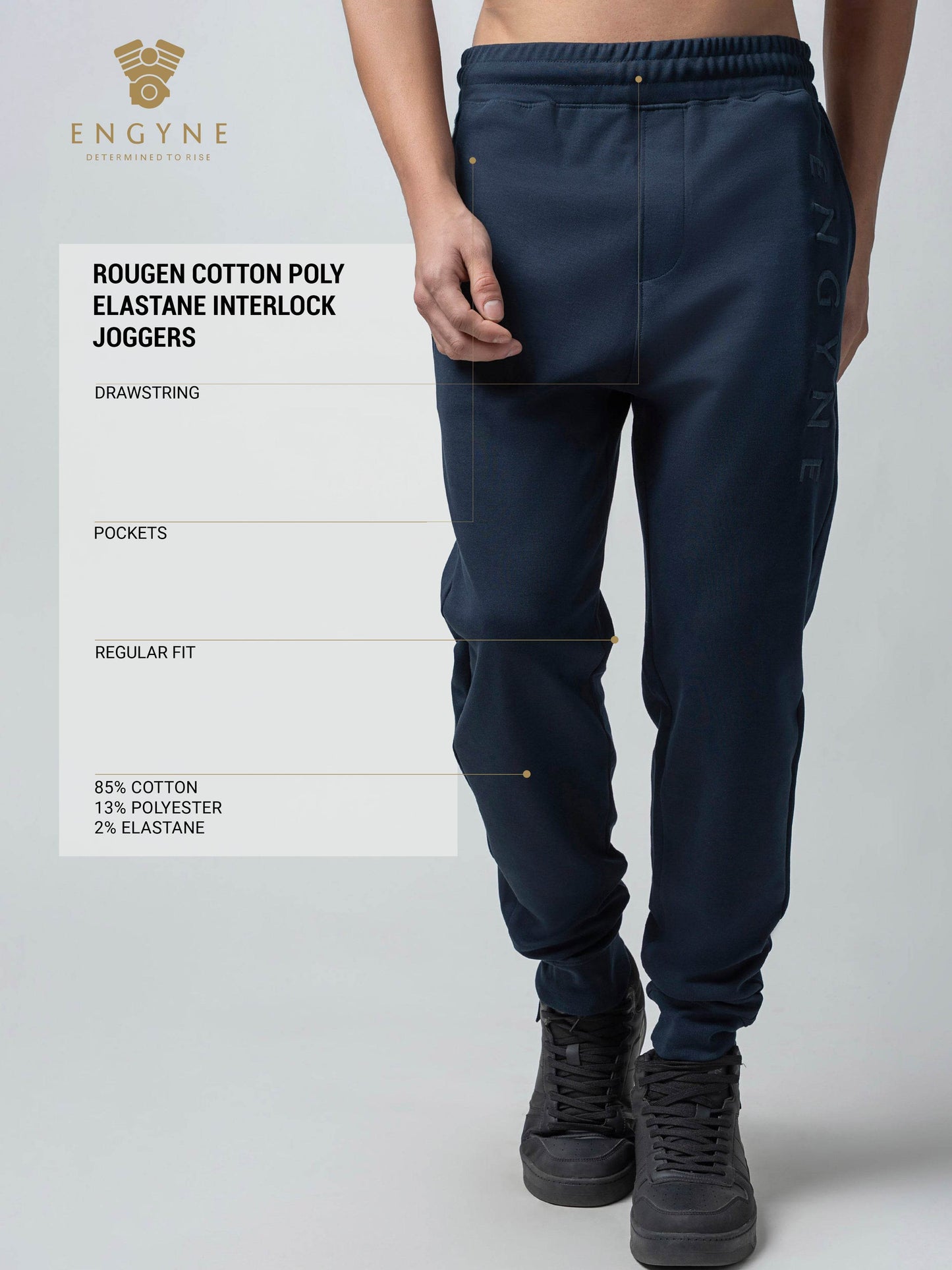 Rougen Cotton Poly Elastane Interlock Joggers with DTM 'ENGYNE' Embroidery - ENGYNE