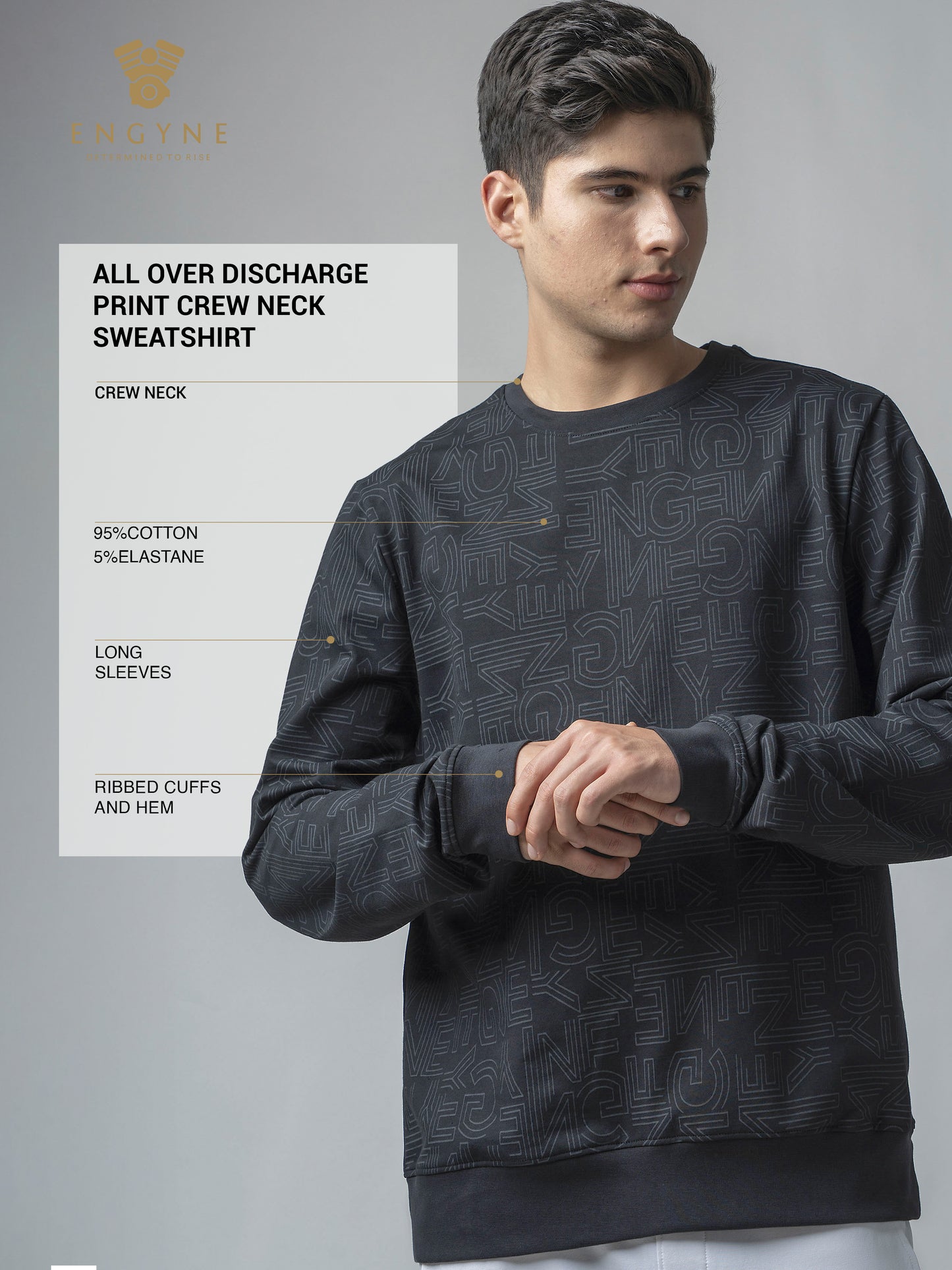 Black Crewneck Sweatshirt with Prints and Side Flag Tape for men