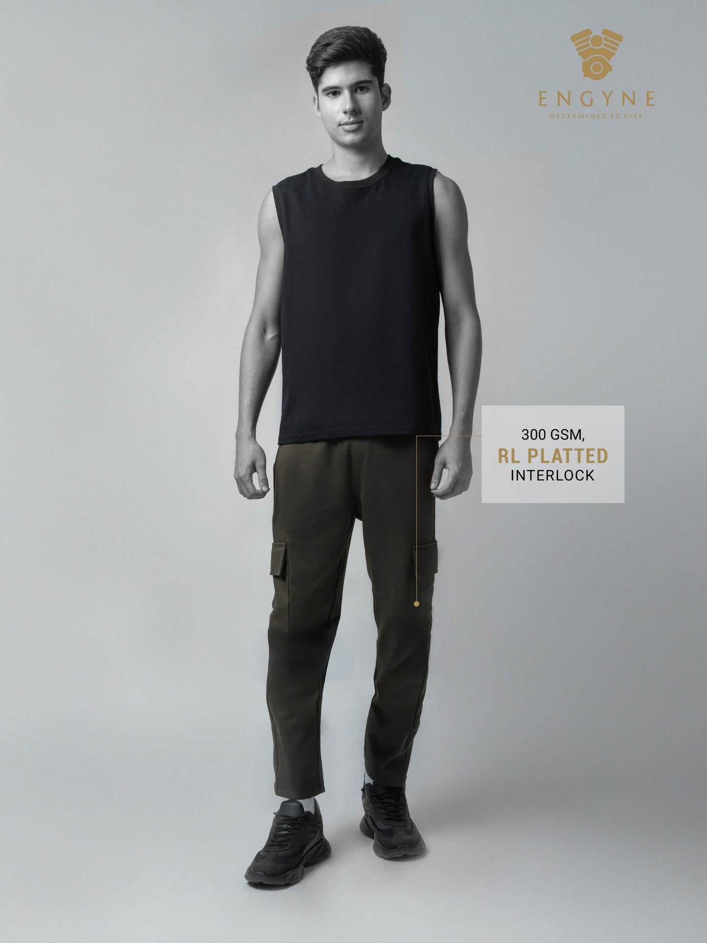 Trackpant with Dual Cargo Pockets in Rougen Cotton Poly Elastane Interlock - ENGYNE
