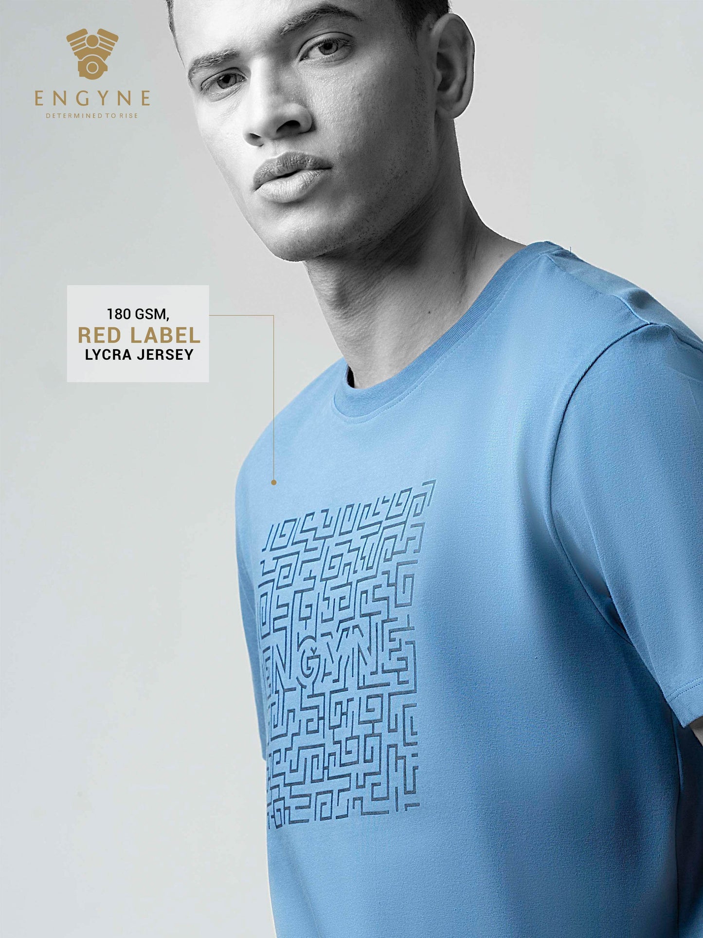 Minimal HD Chest Print Cotton Lycra Light Gasoline T-shirt - ENGYNE