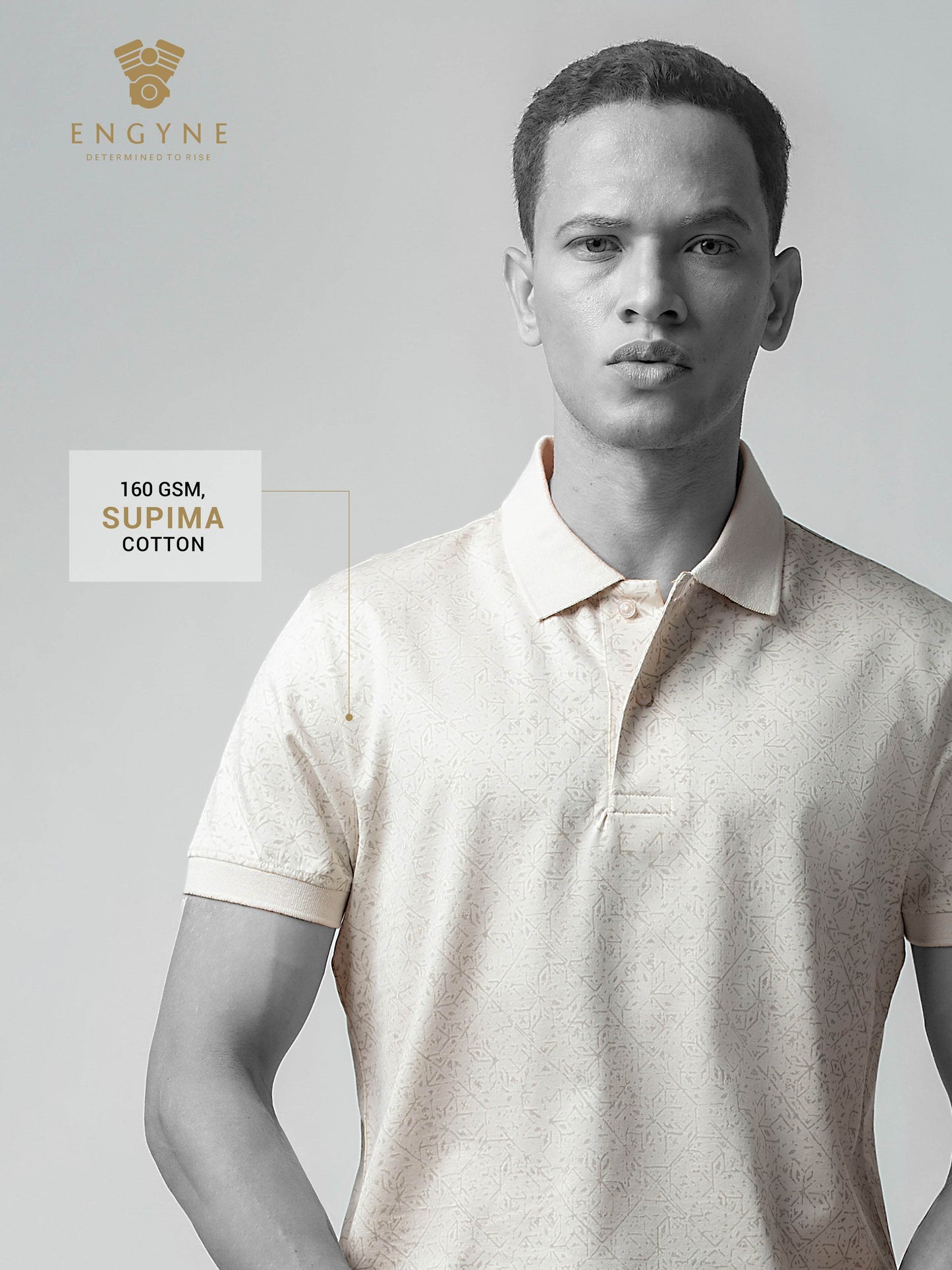 Supima Cotton LuxeKnit with Rotary Pigment Print and Slim DTM Collar Beige Polo - ENGYNE