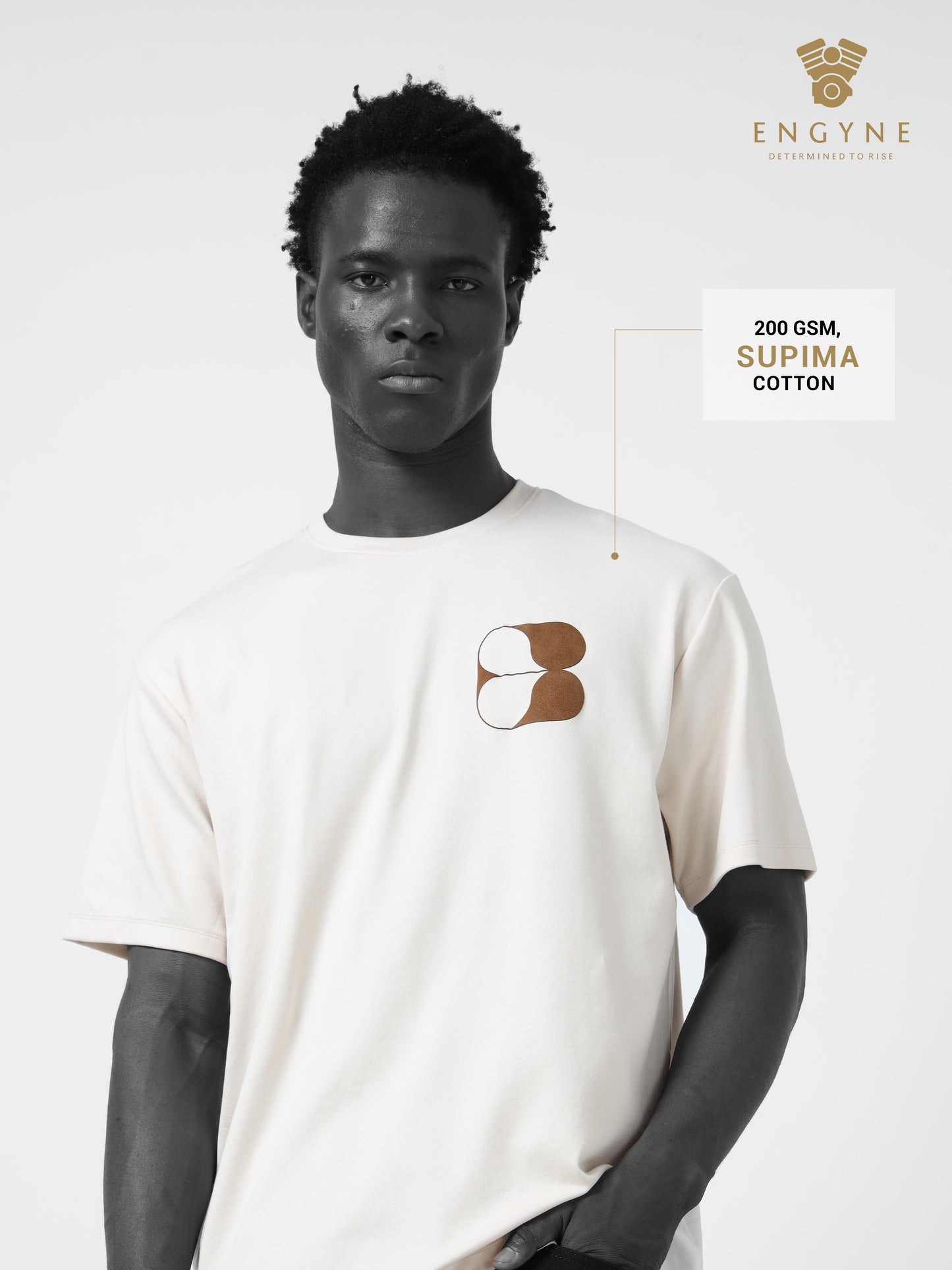 Oversized T-shirt in Supima Cotton Lycra Interlock with Suede-Finish Back and front print Beige