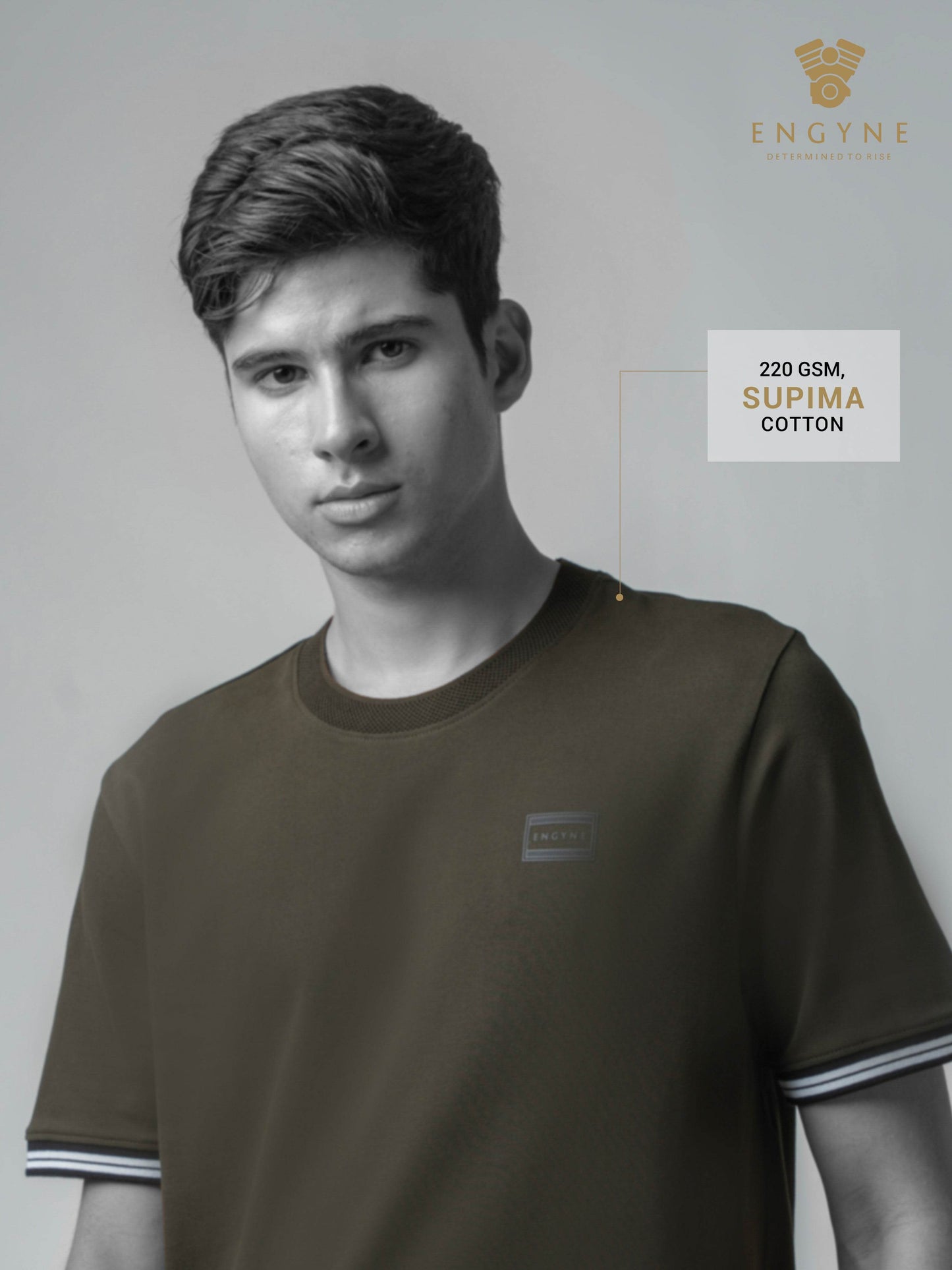 Supima Cotton Lycra Piqué with Enhanced Neck Rib and Flat-Knit Cuffs Olive T-shirt - ENGYNE