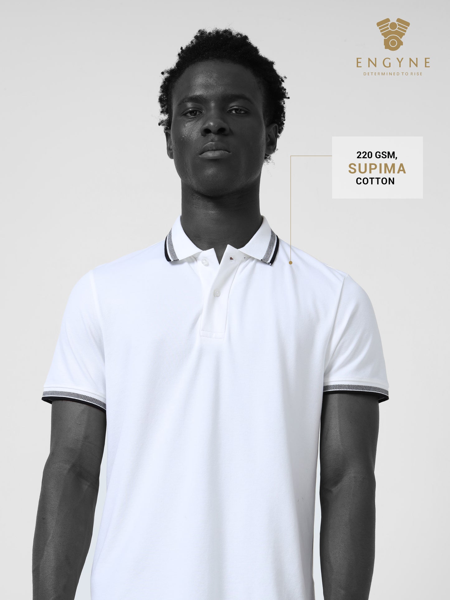 Engyne Core Bird's-Eye Texture and Contrast-Tipped Collar and Cuffs Light White Polo