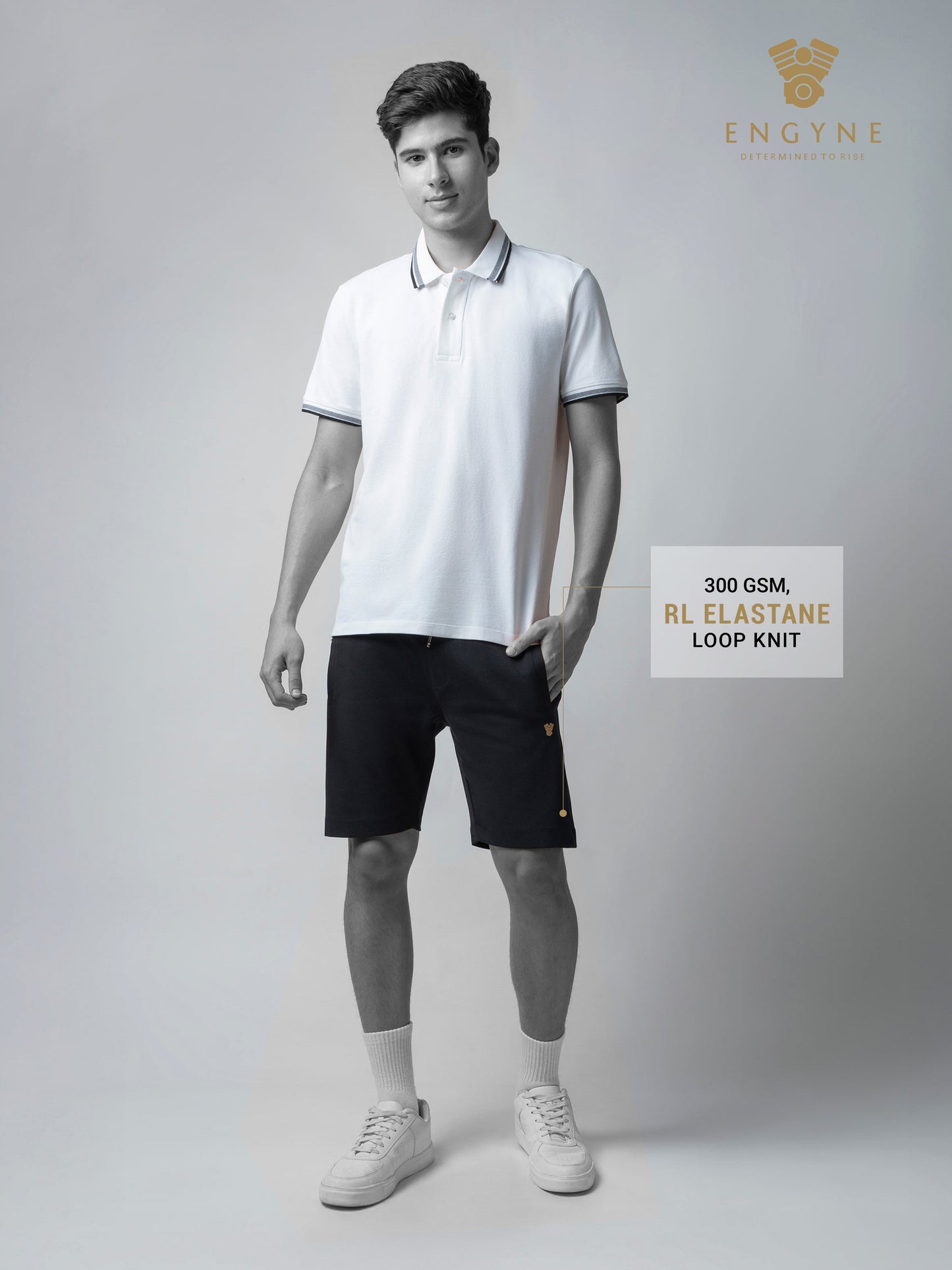 Engyne Black Short Men With Contrast Iconic Emblem Logo