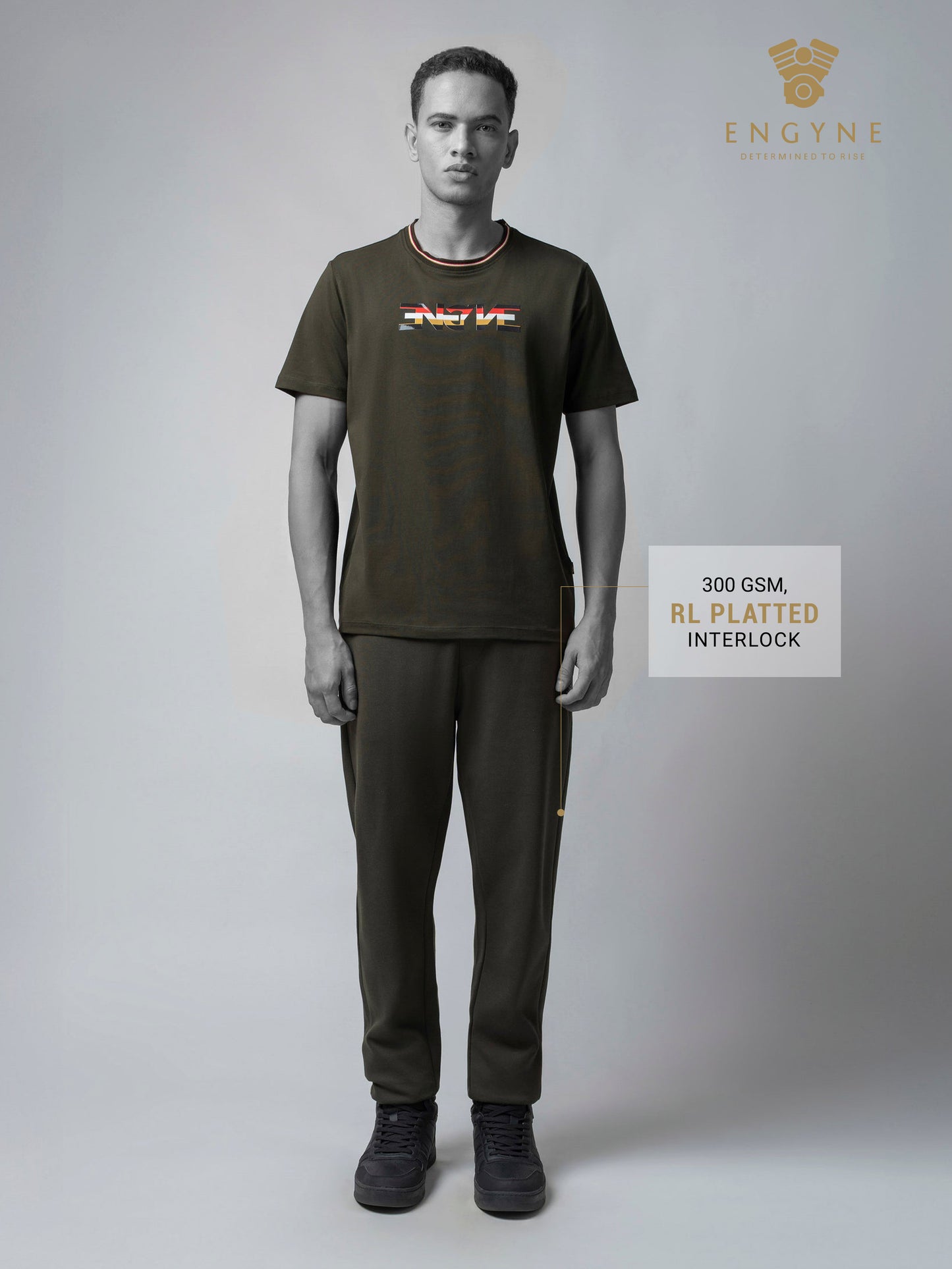 Olive Mens Track Pants With Contrast HD Print